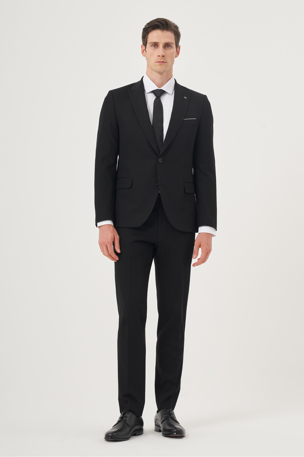 Morven  Erkek Siyah Basic Düz Slim Fit Dar Kesim 6 Drop Takım Elbise - Görsel 2