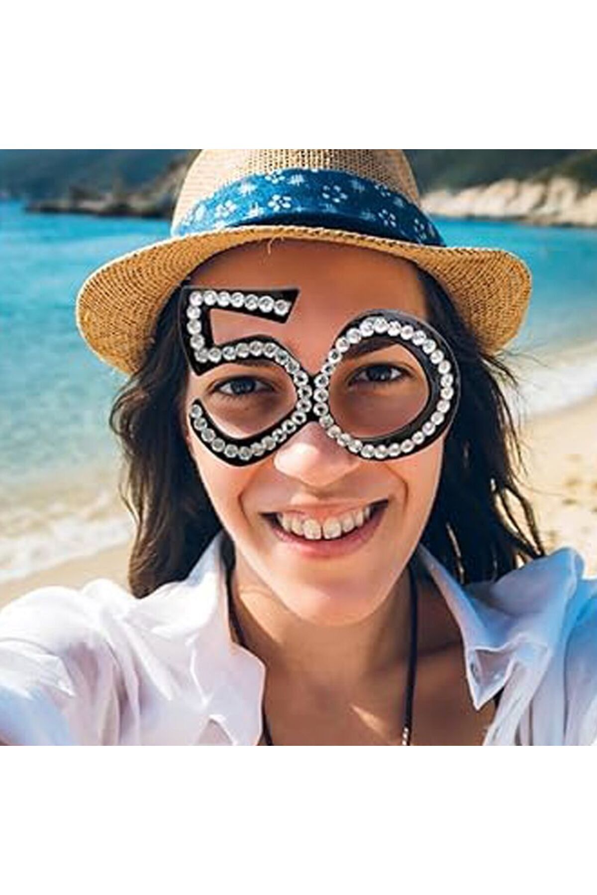 partidolu Taşlı Camsız 50 Yaş Parti Gözlüğü Siyah Renk 15x10 Cm retro