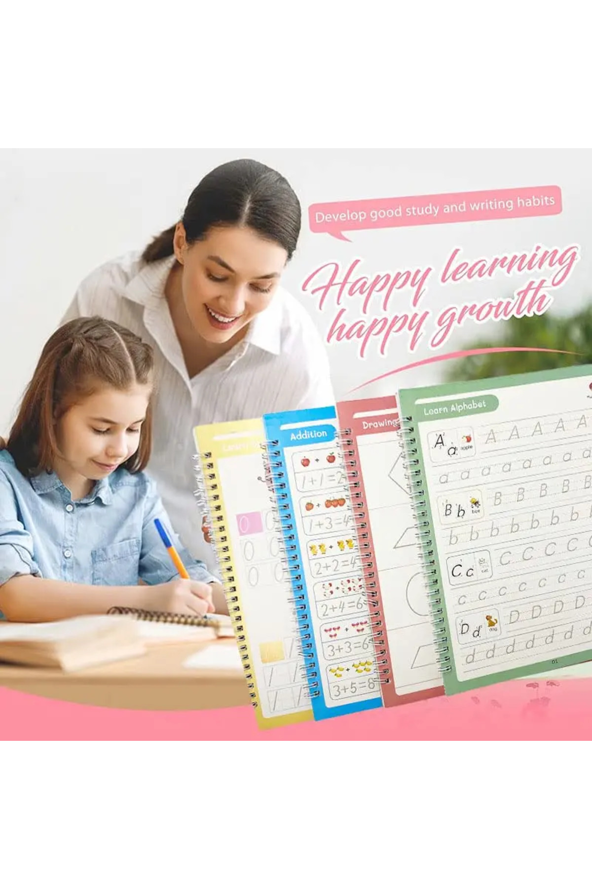 ۴ کتاب ۴ دفترچهٔ جادویی کودکان اسباب‌بازی نوشتن قابل استفاده مجدد پاک‌شدنی رایگان انگلیسی ریاضیات نقاشی کودکان