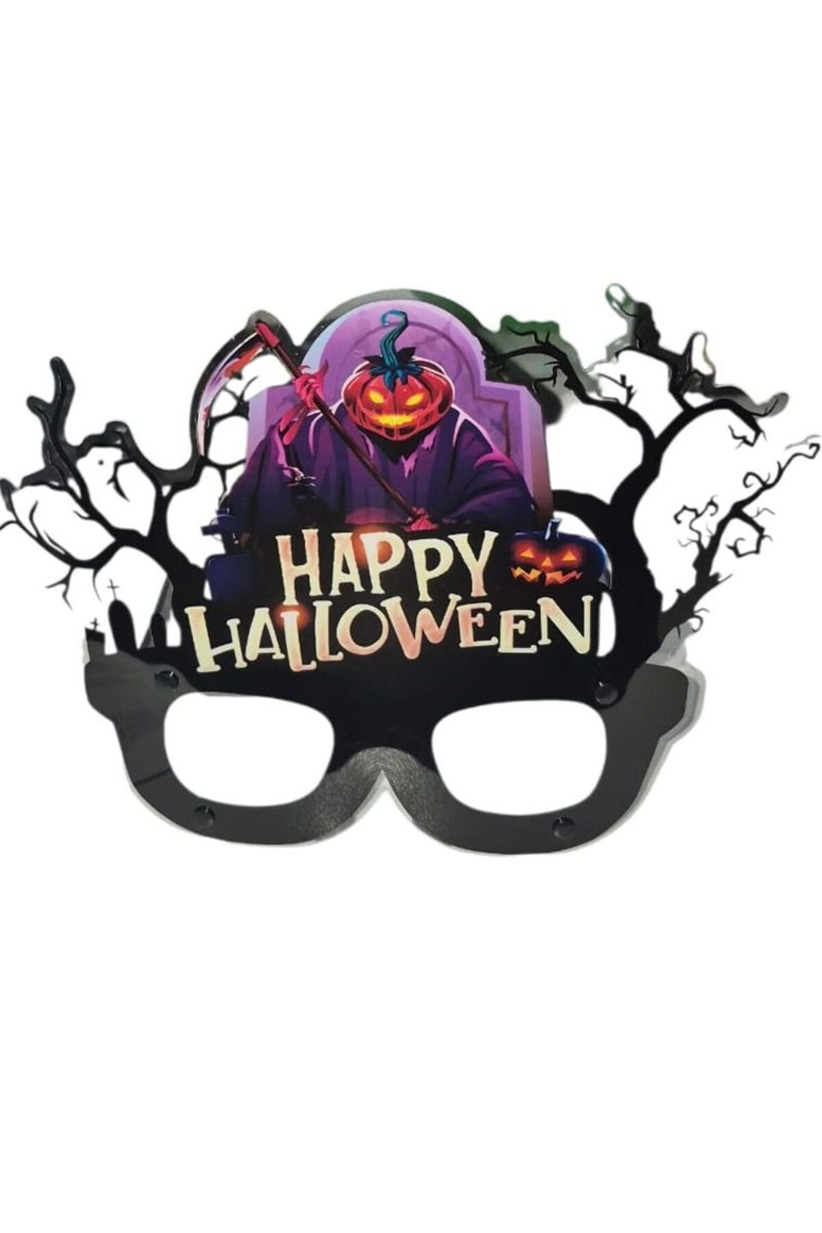 partidolu Happy Halloween Yazılı Figürlü 3D Plastik Pvc Parti Gözlüğü Model P 1 Adet