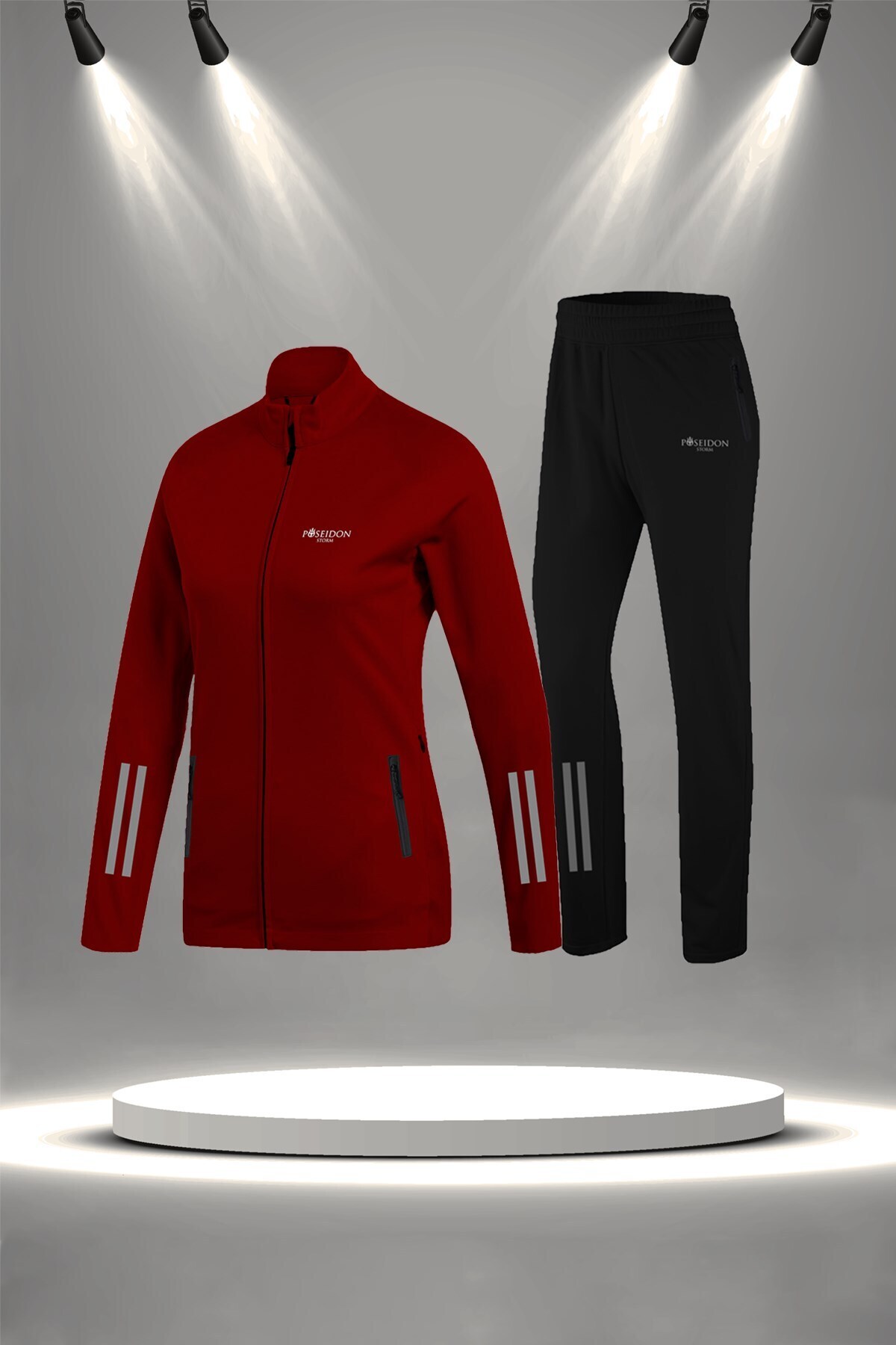 پوزایدون استورم ست لباس ورزشی زنانه سایز بزرگ سایز بزرگ، راحت، دو تکه، نخی، زرشکی، سوپرا، زیپ‌دار (4XL-1)