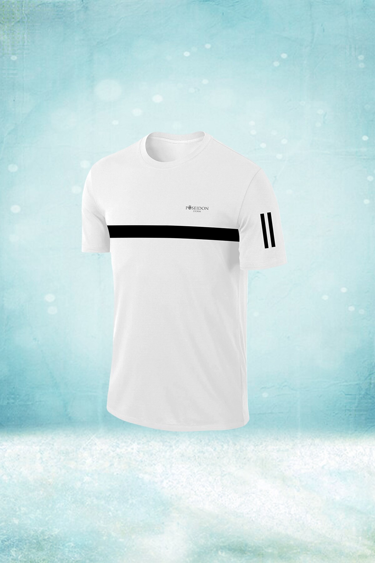 پوزایدون استورم تی‌شرت آستین کوتاه مردانه سفید درای‌فیت بدون طرح، یقه گرد، سایز S-3XL
