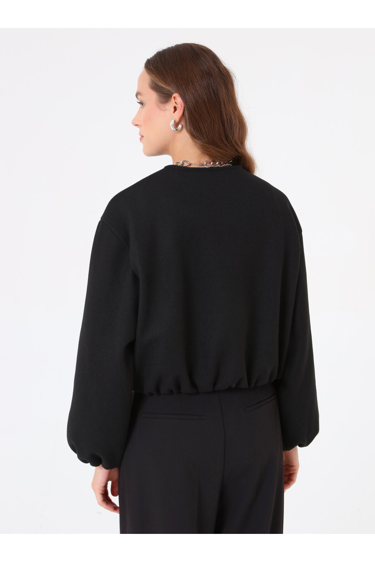 Refka  Balon Kollu Fermuarlı Kısa Kaban - Siyah - - Görsel 6