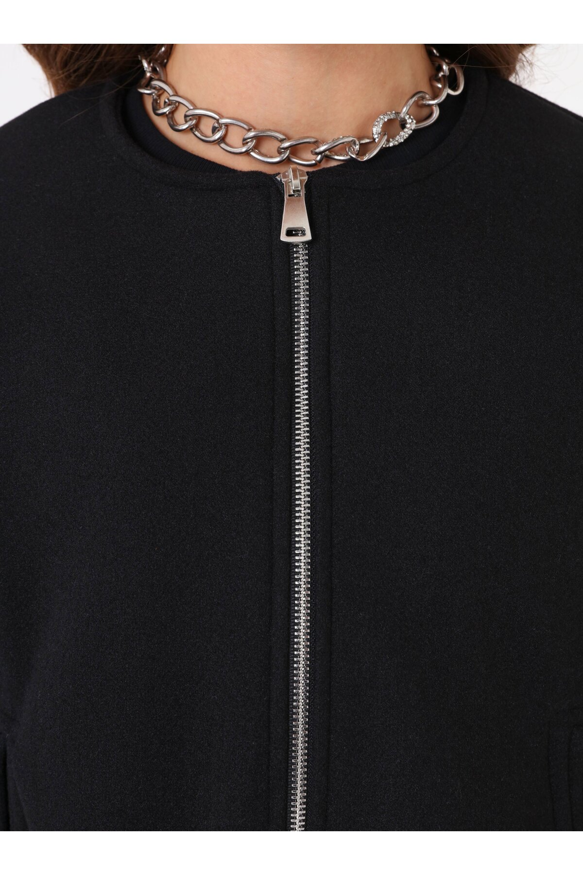 Refka  Balon Kollu Fermuarlı Kısa Kaban - Siyah - - Görsel 5