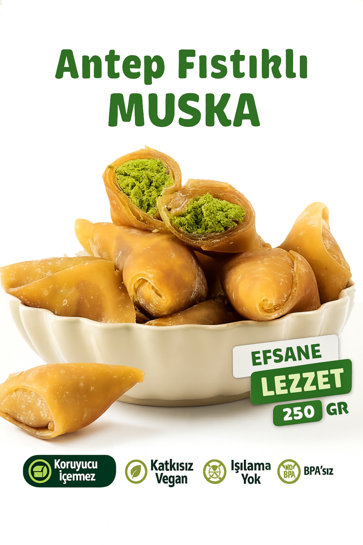Gaziantep Baharat Antep Fıstıklı Muska 250 gr – Bol Fıstıklı, Özel Üretim Geleneksel Tat