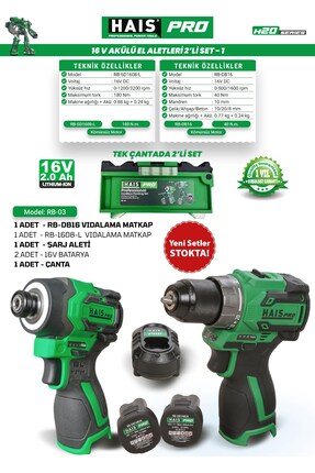 Hais HAISPRO AKÜLÜ EL ALETLERİ 16V 2 Lİ SET
