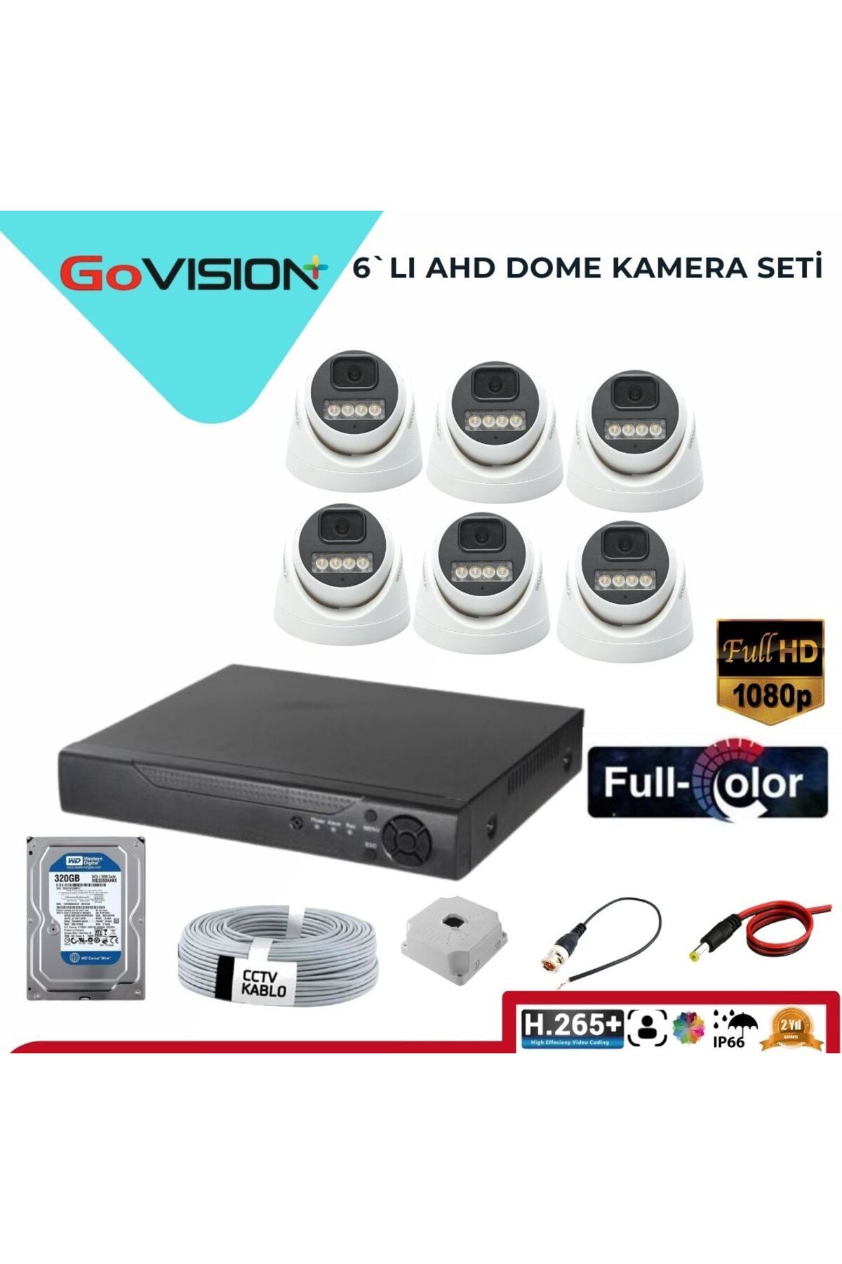 Go Vision 6'lı Dome Kamera Seti 2 Mp 3.6mm Full Color Serisi