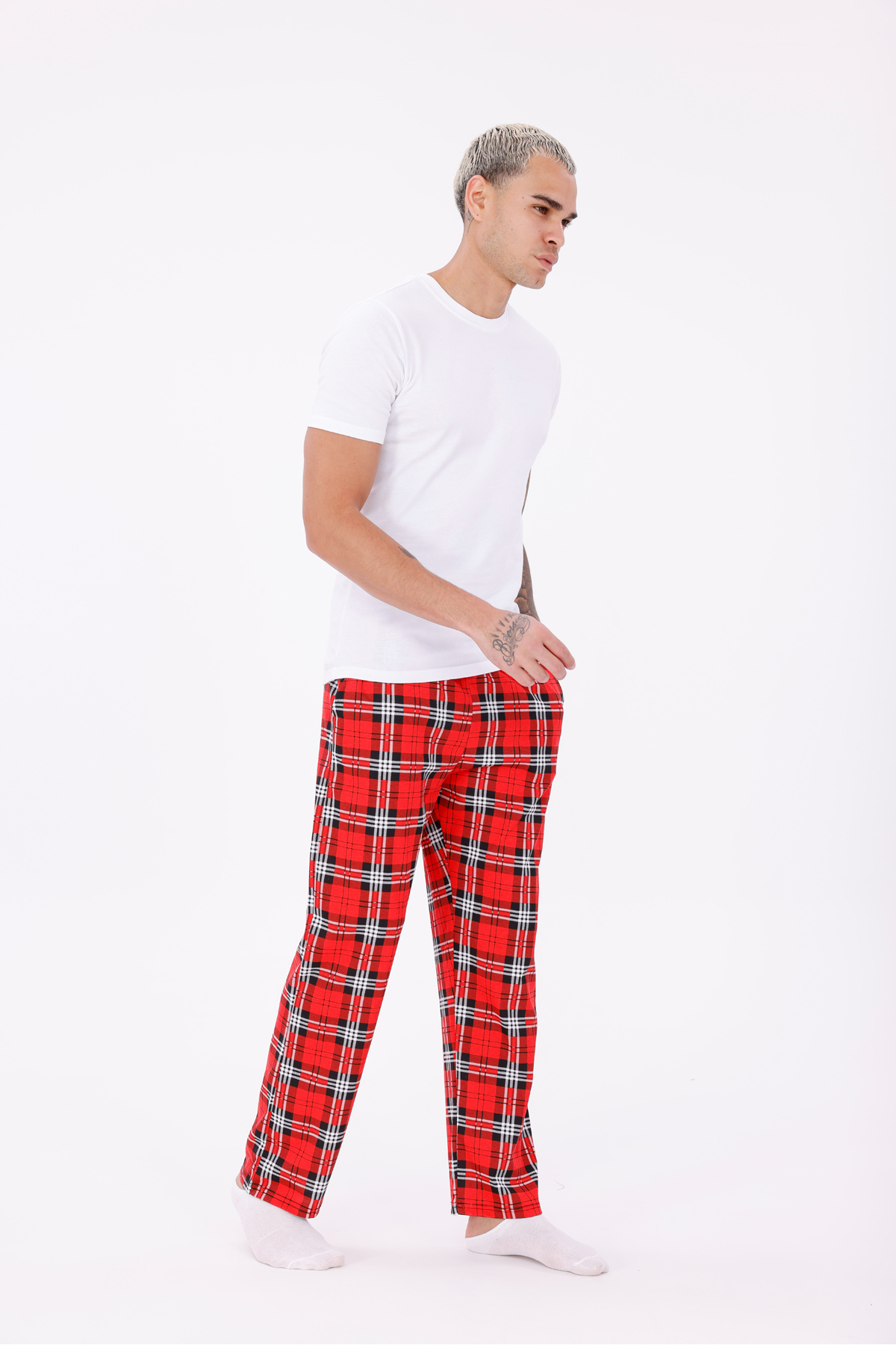 Arvin Erkek Pamuklu Cepli Ekose Baskılı Beli Lastikli Pijama Altı Eşofman