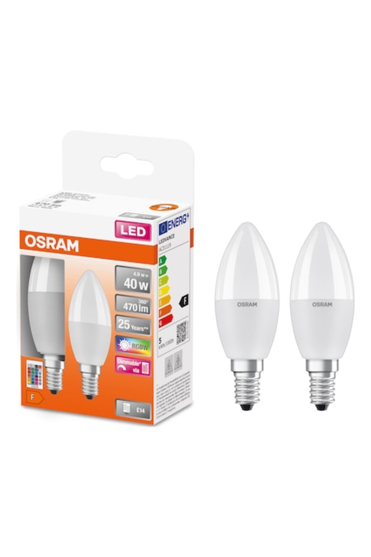 Osram RGBW LED Bulbs Pack of 2 with Remote, E14, 4.9W, 470 lm, White ...