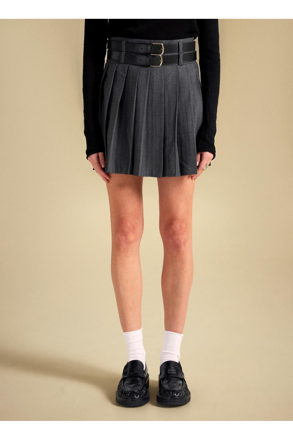 People By Fabrika  Yüksek Bel Antrasit Kadın Piliseli Mini Etek PBF5WL-ETK5106 - Görsel 6