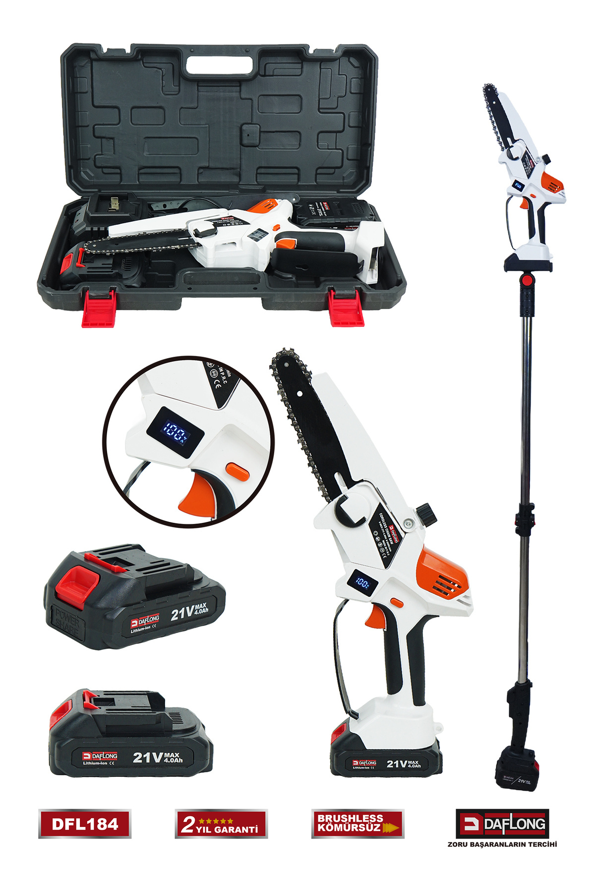 DAFLONG PRO DİJİTAL GÖSTERGELİ OTOMATİK YAĞLAMALI 2 METRE TELESKOP KUL UZATMALI 8 INÇ BUDAMA DFL-184