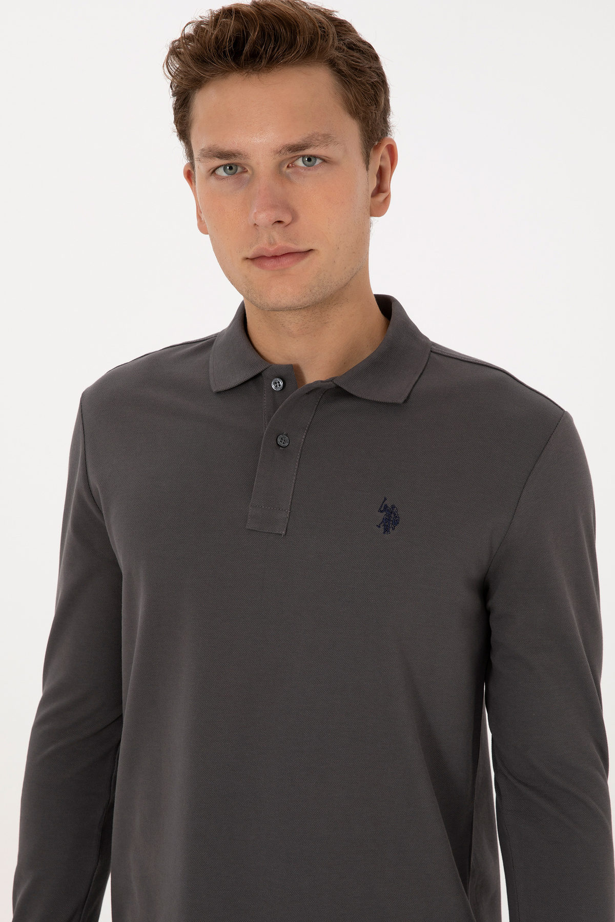 سویشرت مردانه طوسی یقه پولو فیت معمولی U.S. Polo Assn. — 2