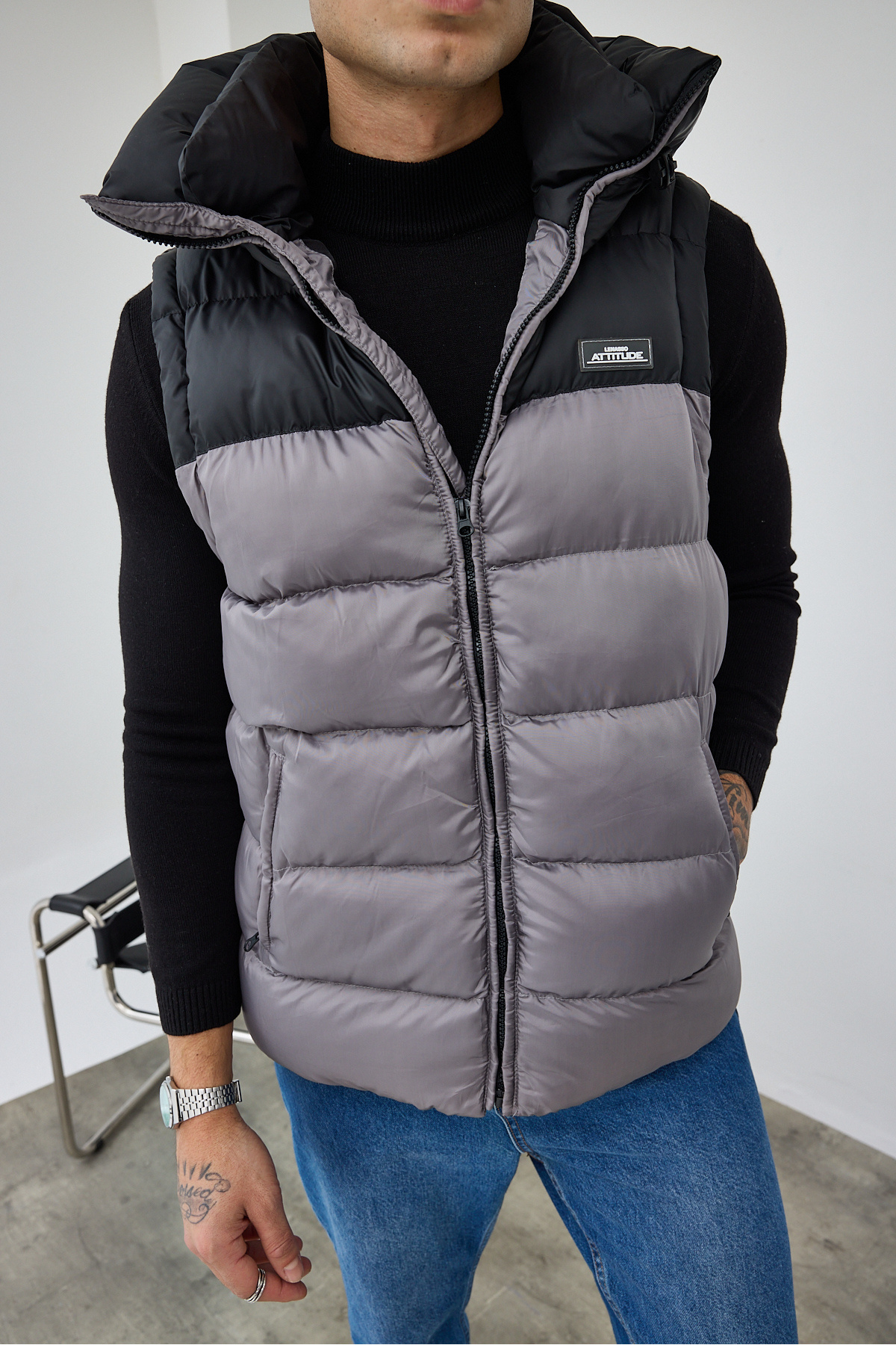 MADZEYMODA Premium Erkek Kapüşonlu Kalın Füme Şişme Yelek LS-59293