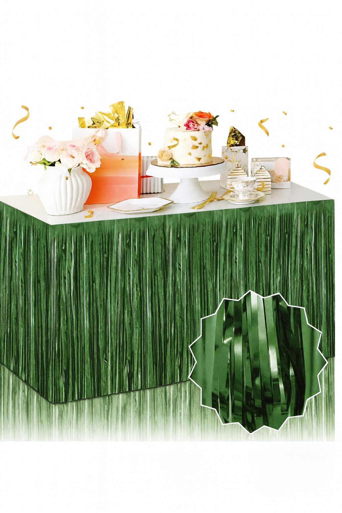 Partini Renklendir Dekoratif Püsküllü Masa Eteği Yeşil 240x75 Cm