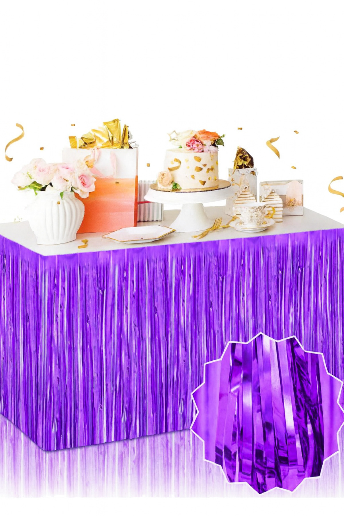 Partini Renklendir Dekoratif Püsküllü Masa Eteği Mor 240x75 Cm
