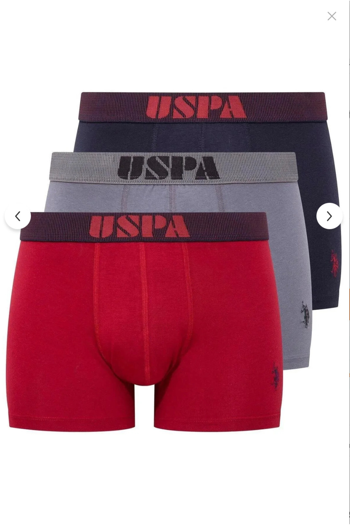 یو اس پولو شورت بوکس مردانه مدل ۴۷٪ پنبه، ۶٪ الاستین، بسته ۳ عددی (جعبه‌ای)