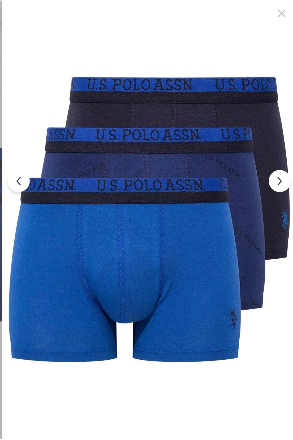 یو اس پولو شورت بوکس مردانه دارای مجوز، مدل ۴۷٪ پنبه و ۶٪ الاستین، بسته ۳ عددی (جعبه‌ای)