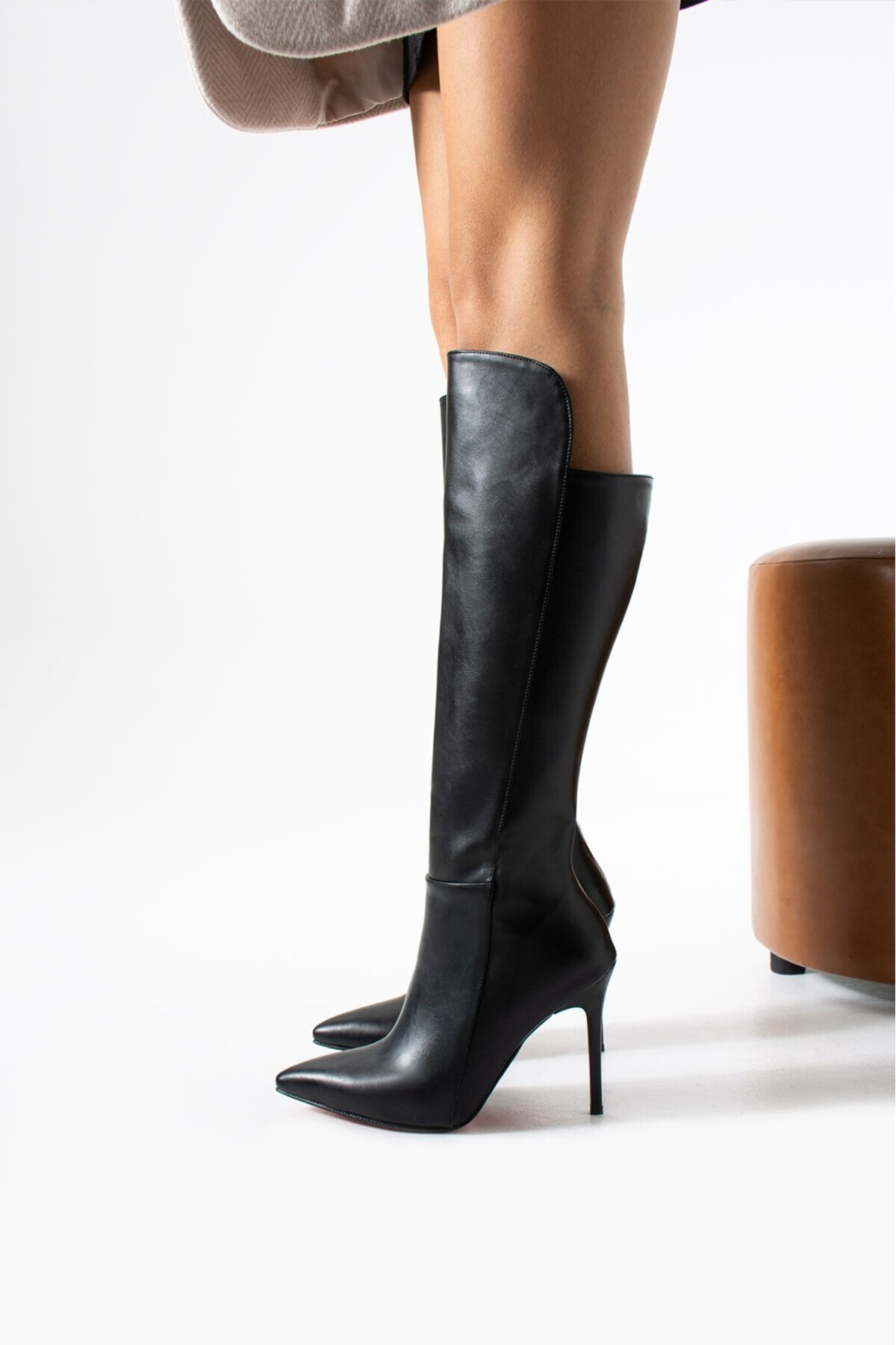 MissPapatya  JEMARY Siyah Cilt Kadın Topuklu Çizme - Görsel 2