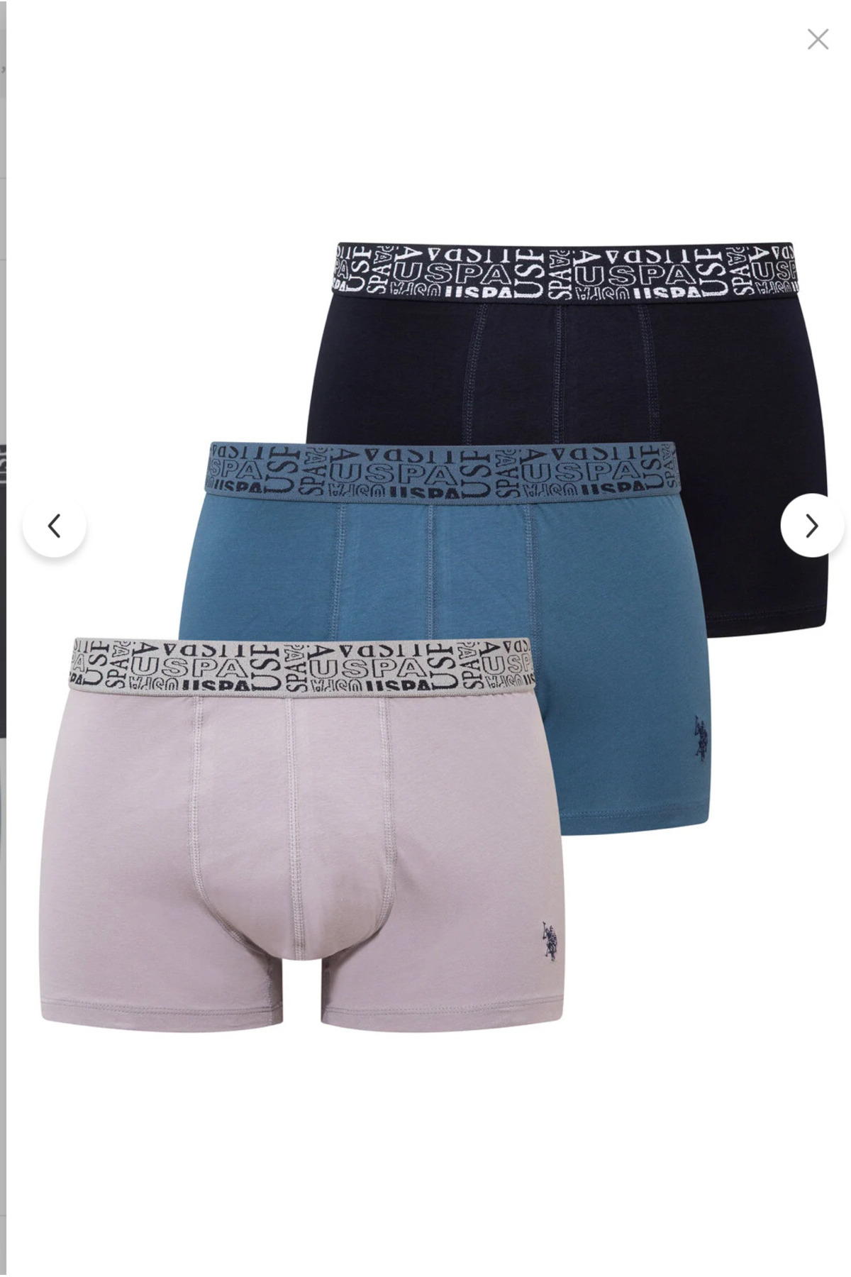 یو اس پولو شورت بوکس مردانه دارای مجوز، ۹۵٪ پنبه و ۶٪ الاستین، بسته ۳ عددی (جعبه‌ای)