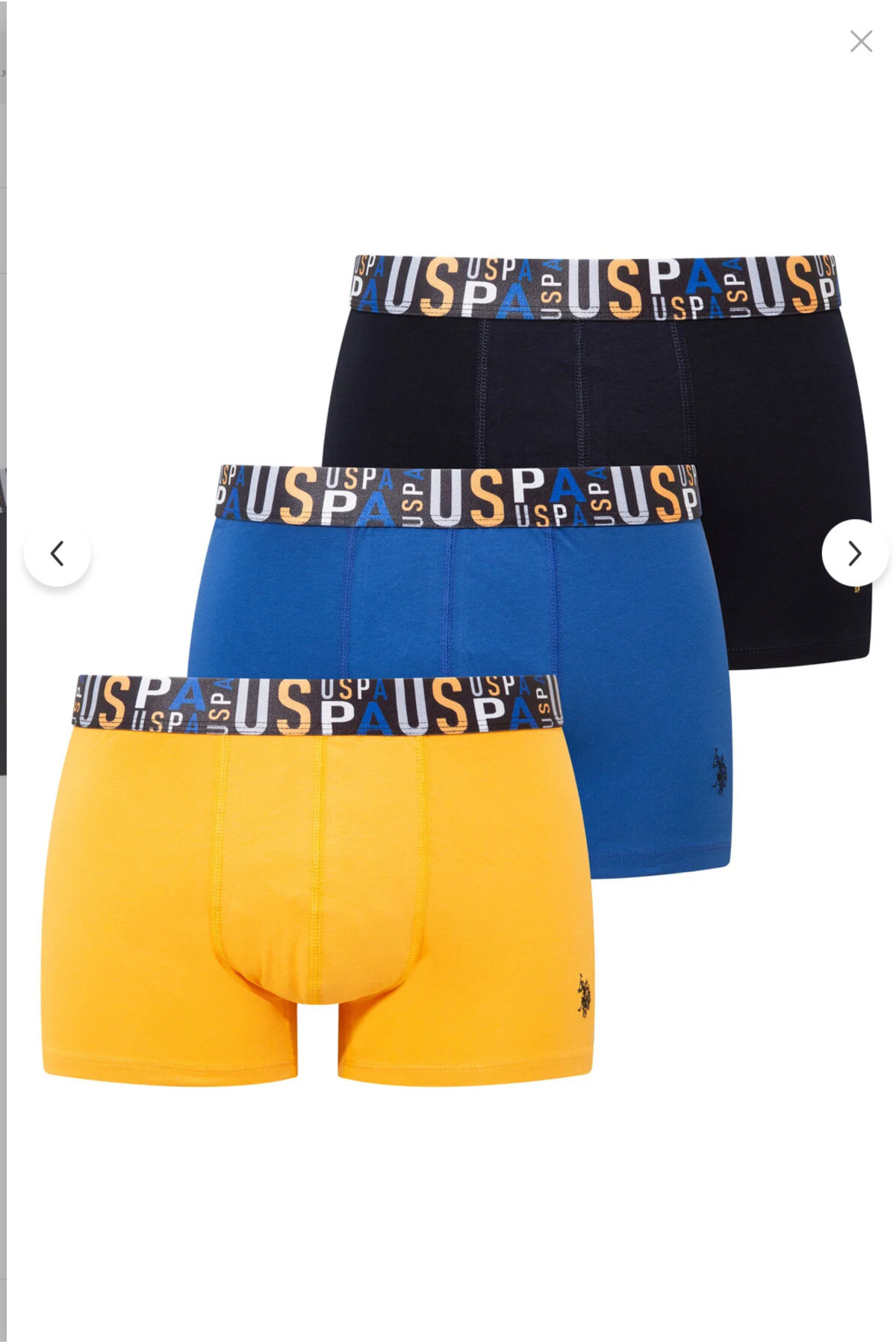 یو اس پولو شورت بوکس مردانه دارای مجوز، ۹۵٪ پنبه و ۶٪ الاستین، بسته ۳ عددی (جعبه‌ای)