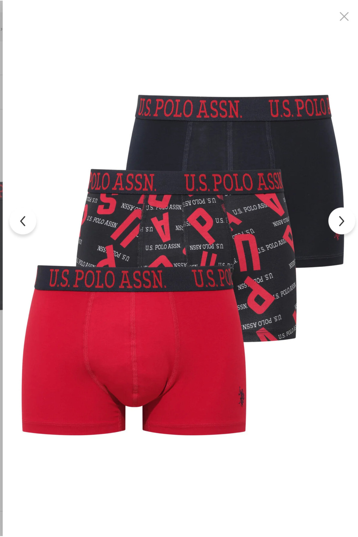 یو اس پولو شورت بوکس مردانه دارای مجوز، ۹۵٪ پنبه و ۶٪ الاستین، بسته ۳ عددی (جعبه‌ای)