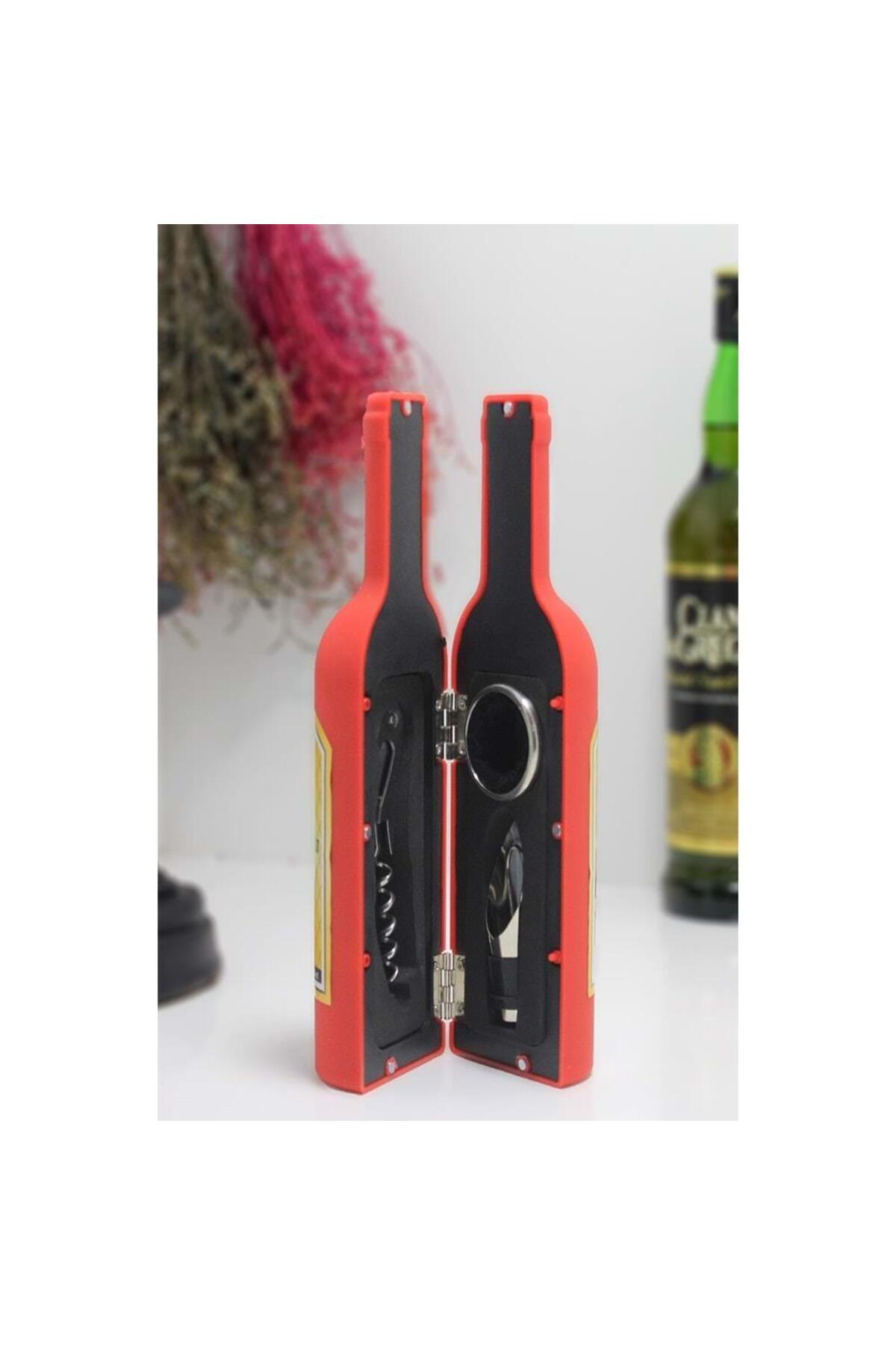 ahsun Şişe Tirbuşon Seti Küçük Kırmızı