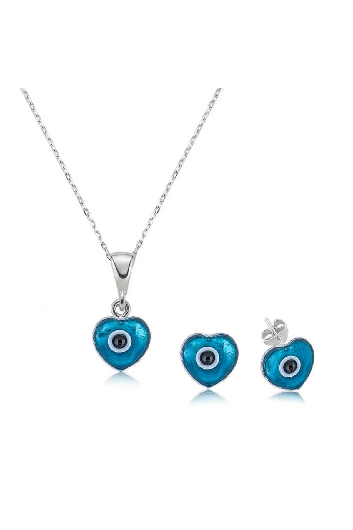 Lokiboo 925 Ayar Gümüş Kalpli Nazar Set