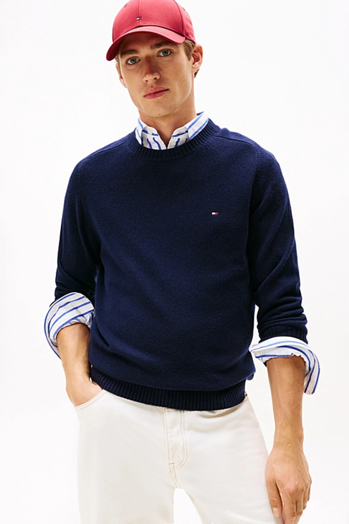 تامی هیلفیگر پلیور یقه گرد مردانه مدل Regular Fit از جنس پشم بره - سرمه‌ای