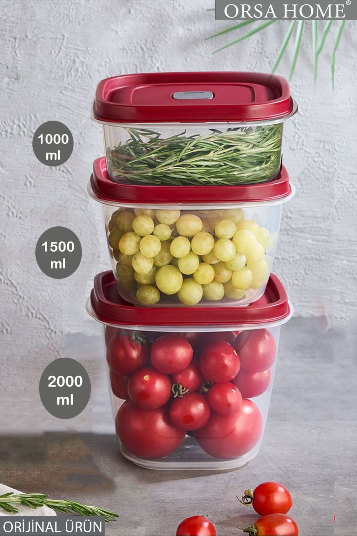 296 Provisions Storage Container with 3 Sealed Lids 1000 ml, 1500 ml, 2000 ml
