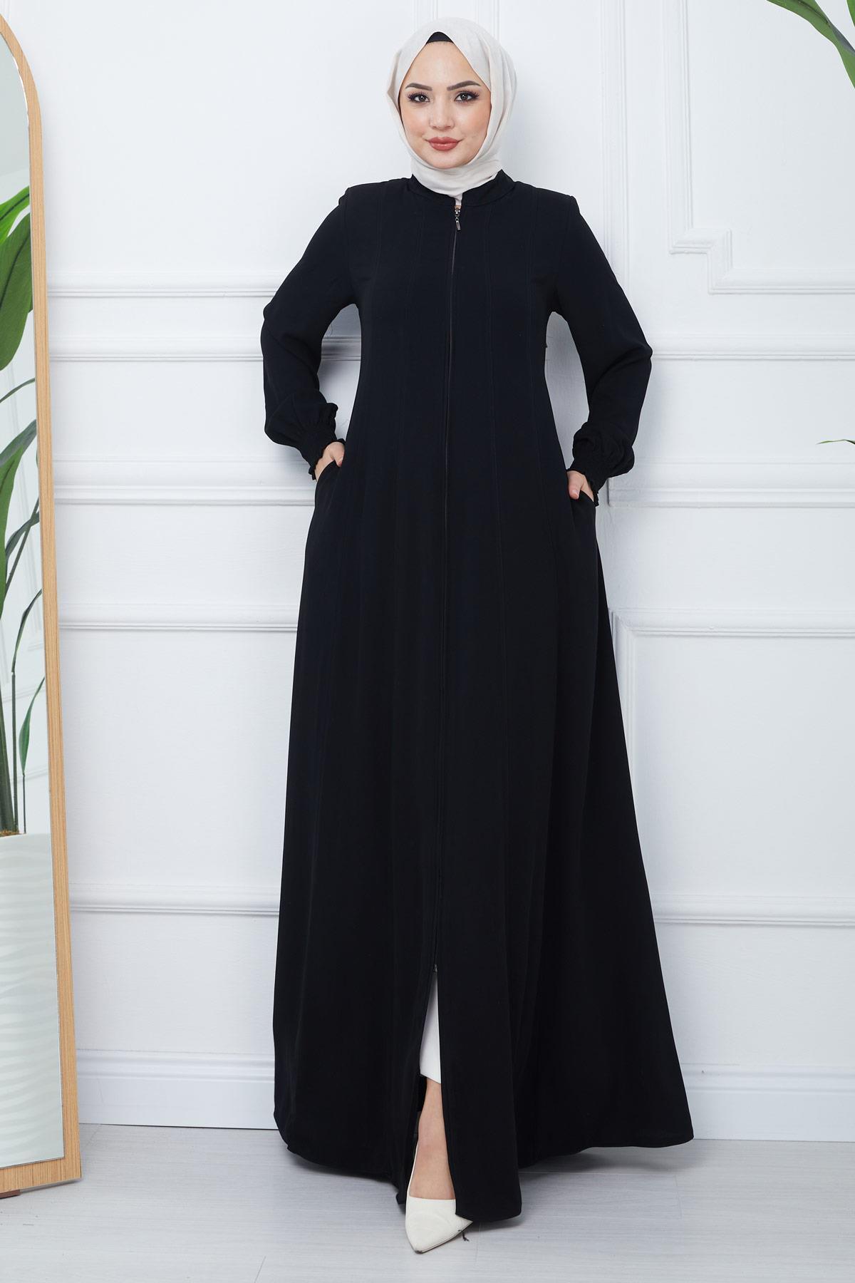 hafsamina Parçalı Battal Beden Mevlana Ferace Siyah HM02362