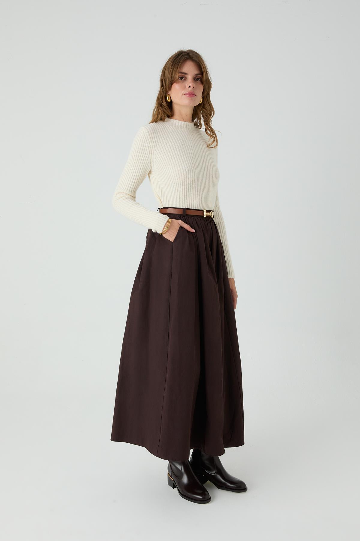 inspiration  Kemerli Etek Acı Kahve - Görsel 2