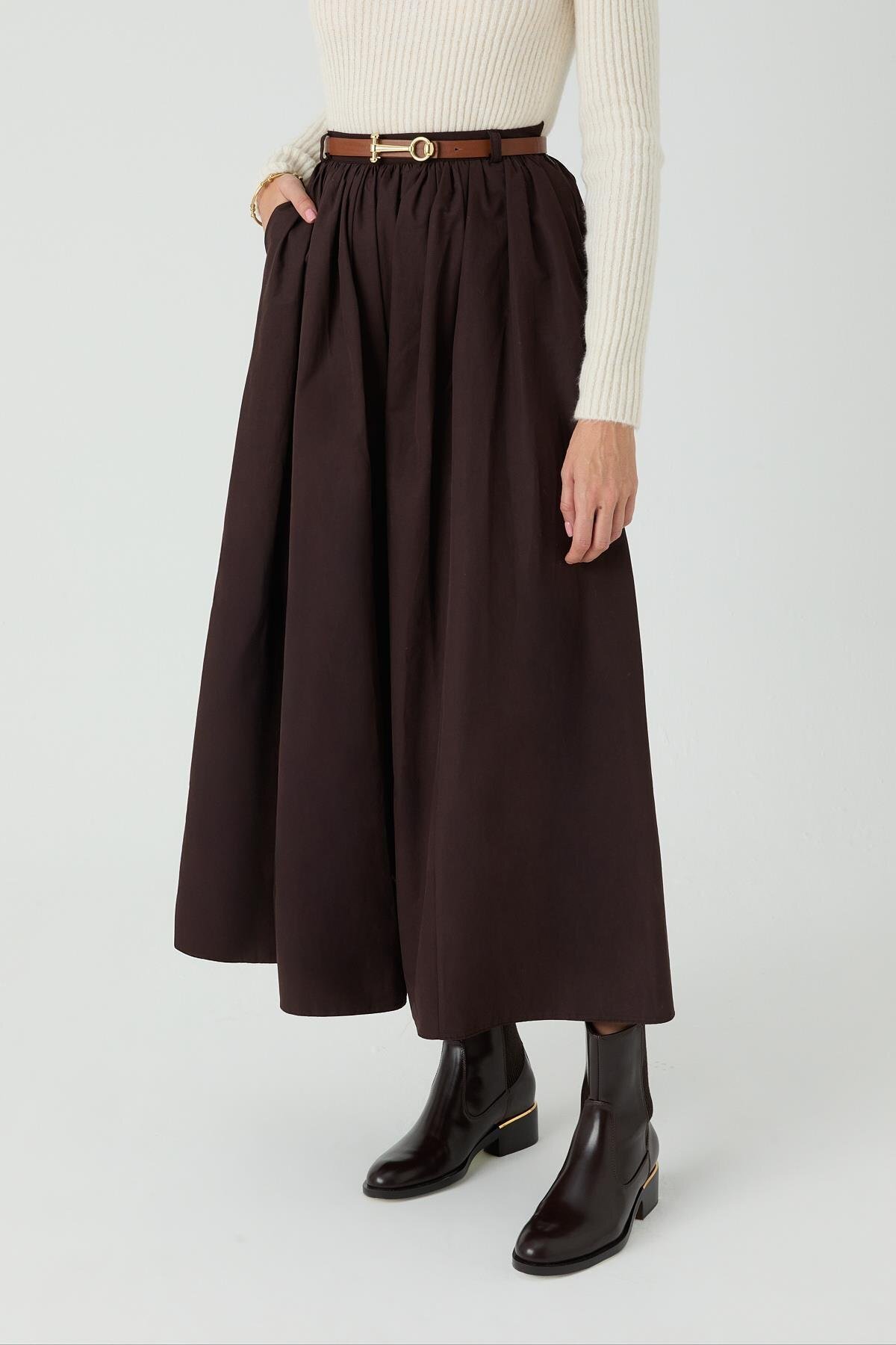 inspiration  Kemerli Etek Acı Kahve - Görsel 4