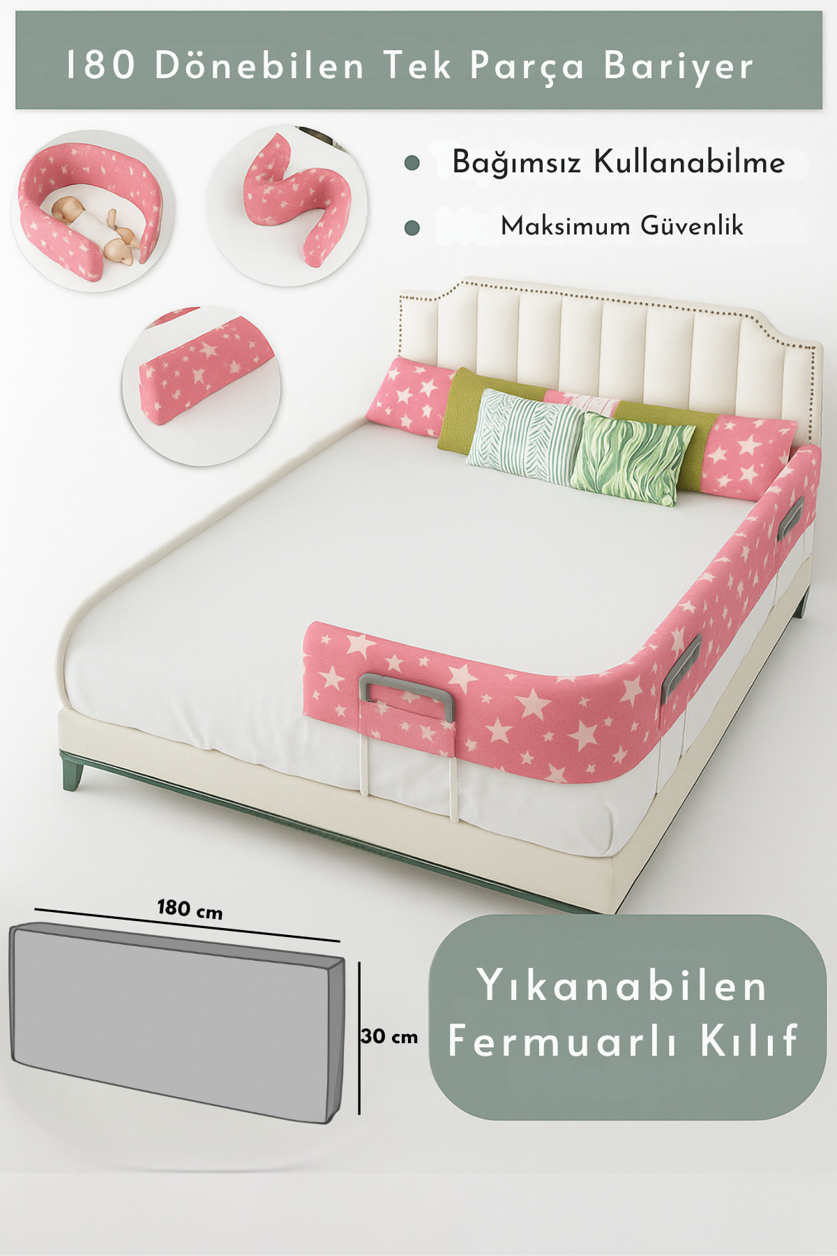 Dizanor Yeni Nesil 180 cm Tek Parça Yatak ve Beşik Güvenlik Bariyeri