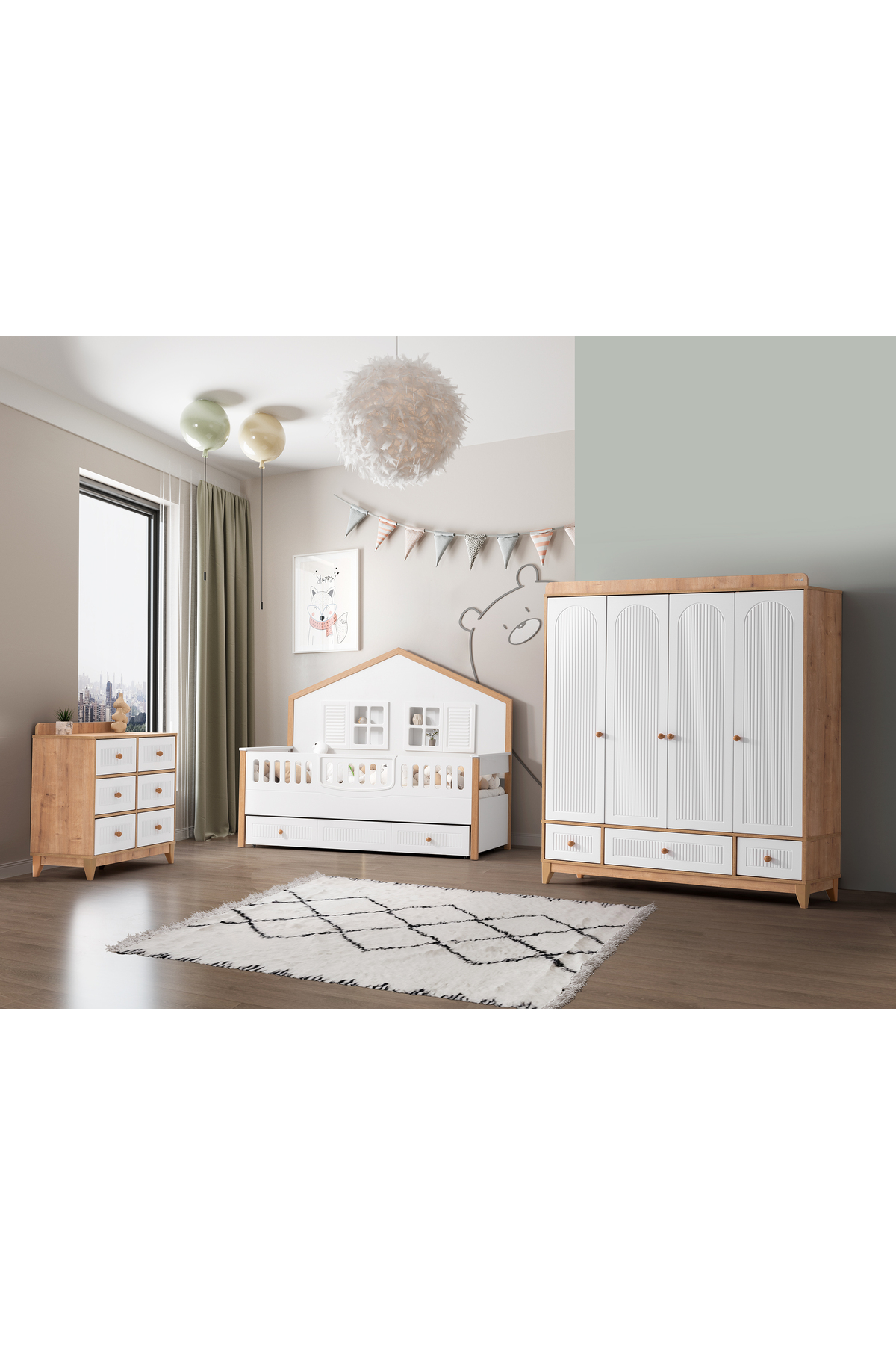 Cozibo Strada 4 Kapılı Dolap, Bebek ve Genç Odası Dolap fotoğrafı 3 (önizleme)