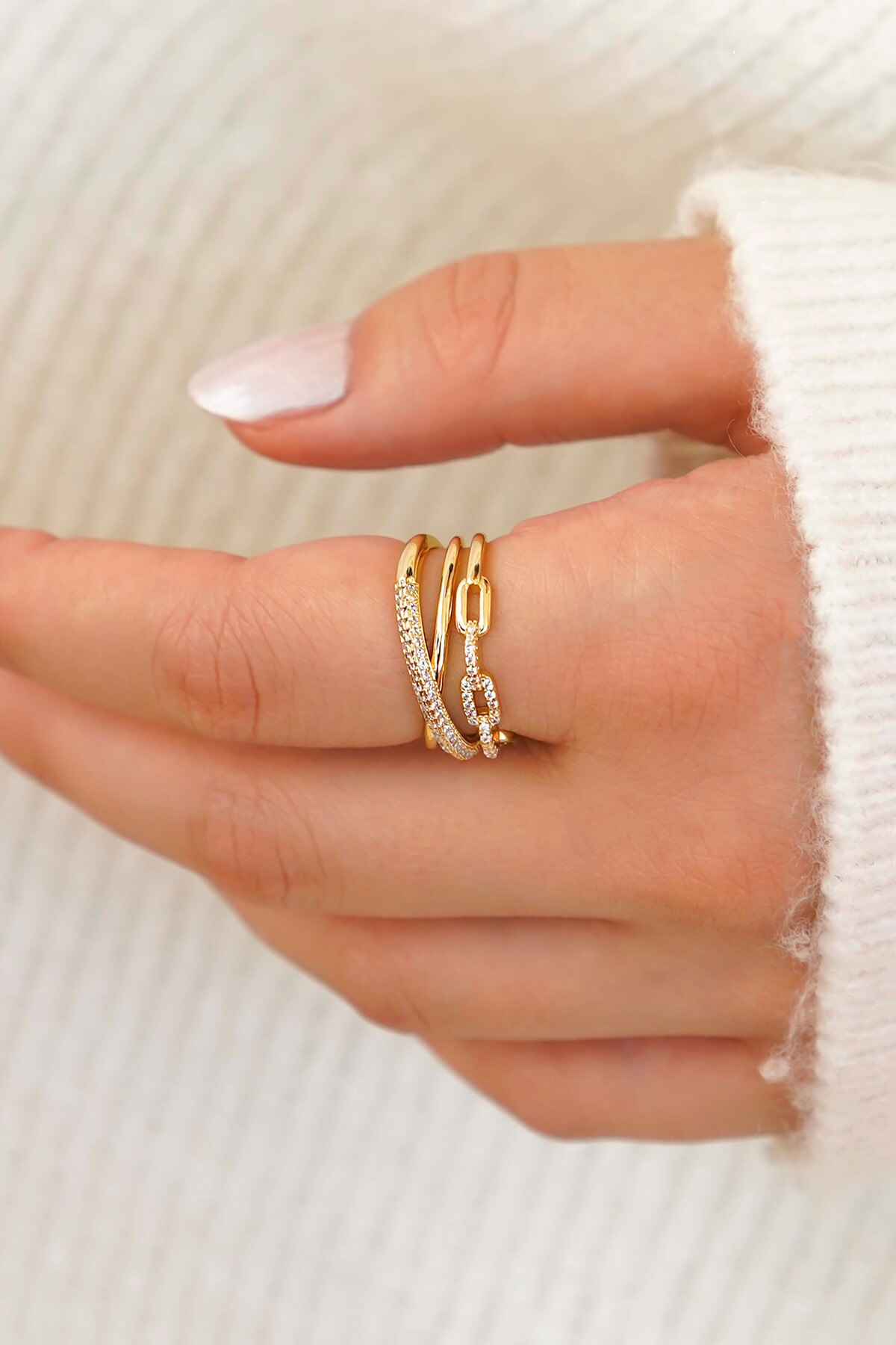 TREND COLLECTİON  Işıltılı 2’li Altın Yüzük Seti Kadın Takı - Görsel 7