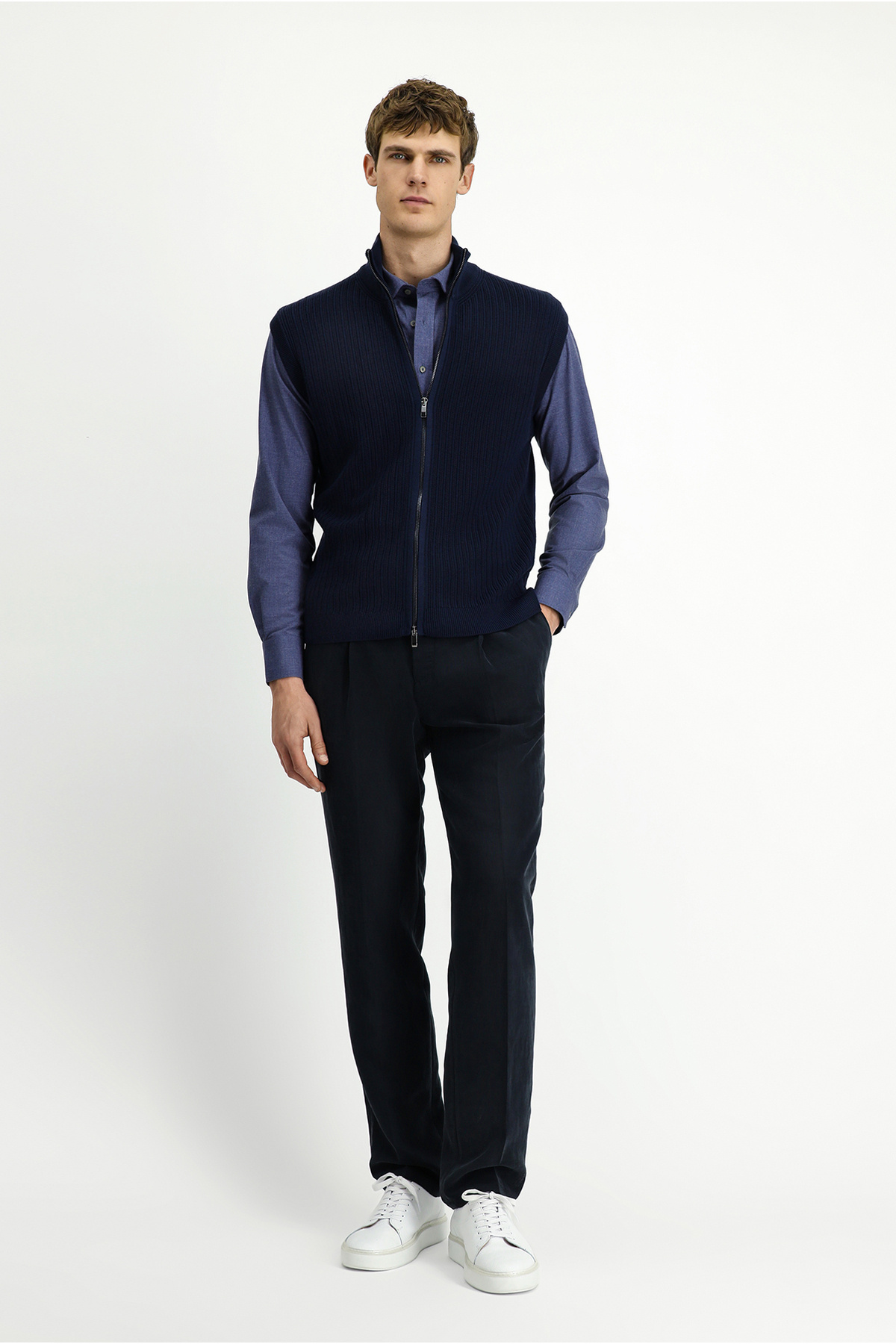 Kiğılı  Desenli Fermuarlı Yünlü Triko Yelek - Görsel 2