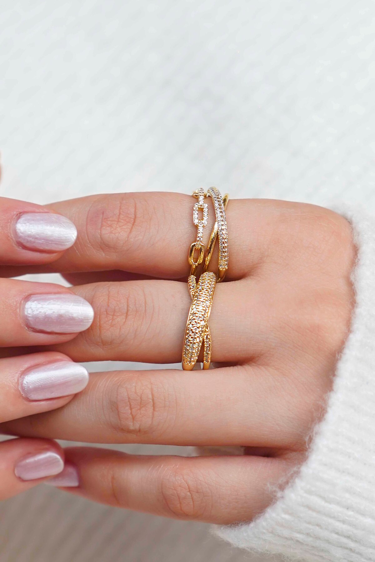 TREND COLLECTİON  Işıltılı 2’li Altın Yüzük Seti Kadın Takı - Görsel 4