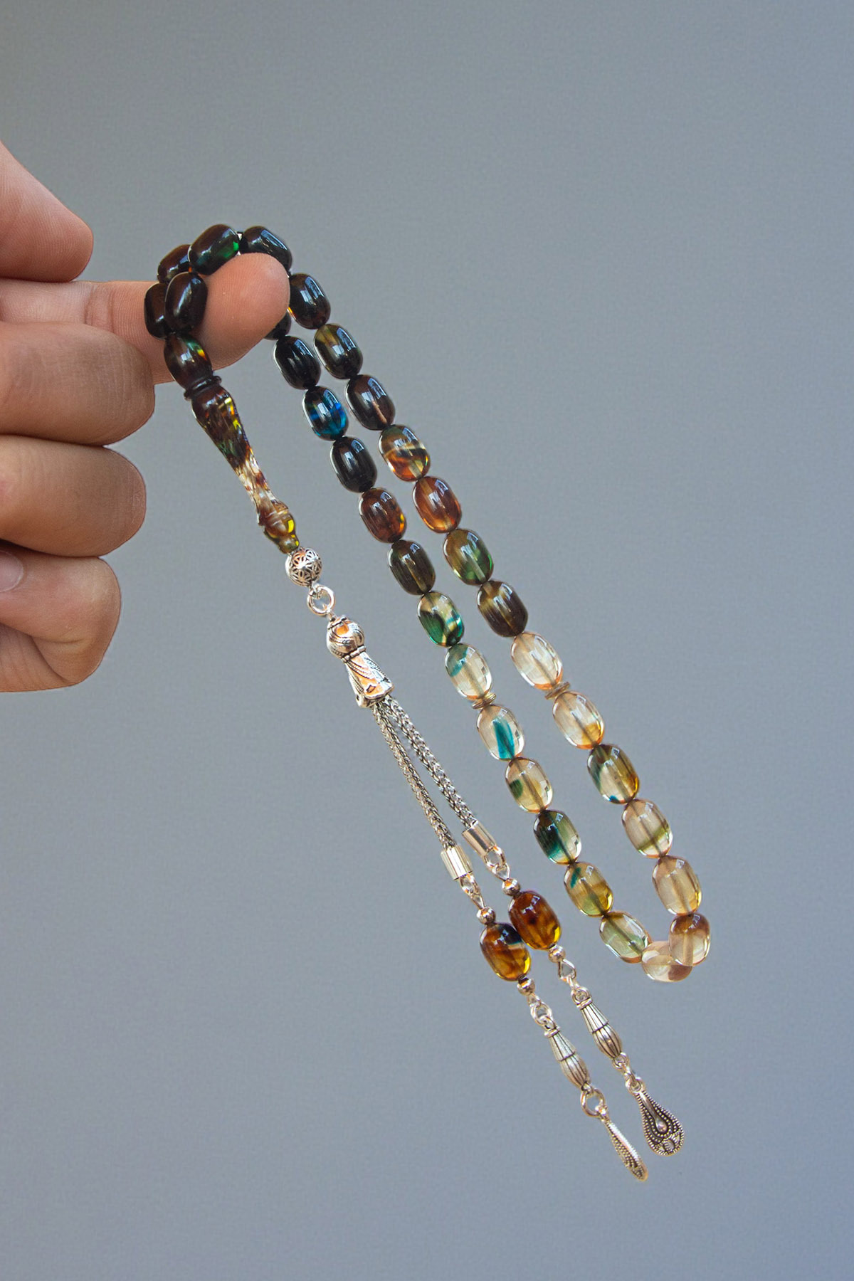 Tesbih Otağı Renk Süzmeli Ateş Kehribar Tesbih – Özel İşçilikli Kalemkar İmame