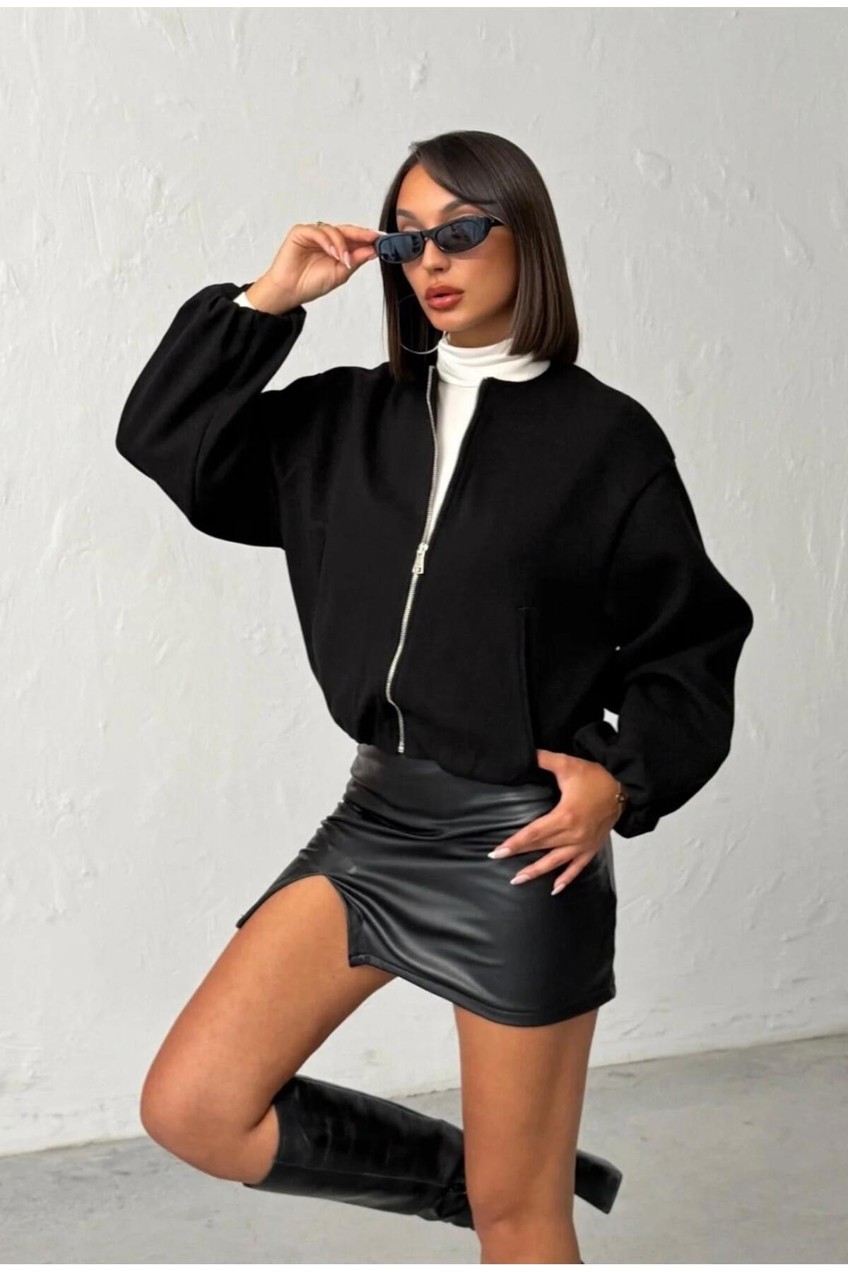 MODA  Kadın Kaşe Bomber Ceket - Görsel 4