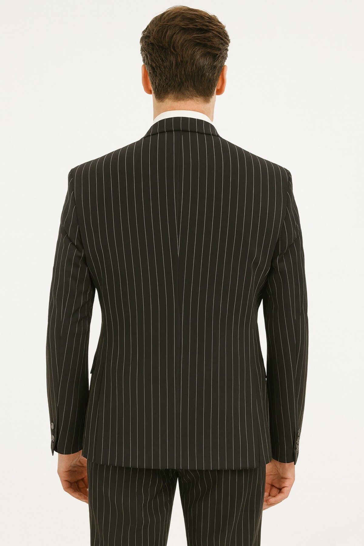 Plus Scorpion  Çizgili Kruvaze Erkek Takım Elbise – Şık ve Rahat İtalyan Kesim, Belden Oturtmalı, Top Düğmeli - Görsel 3
