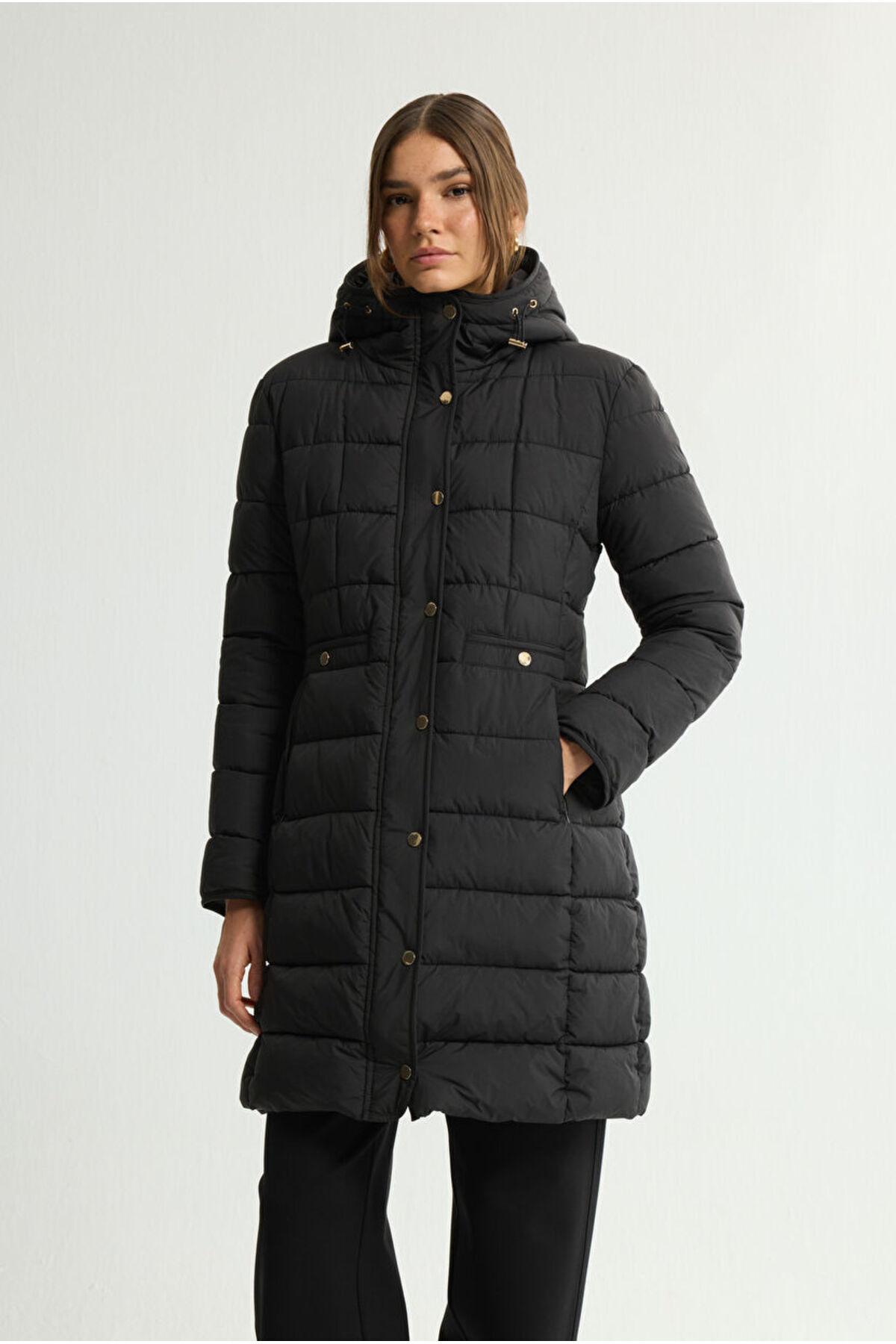 Love My Body  Cepli Uzun Şişme Mont - Görsel 3