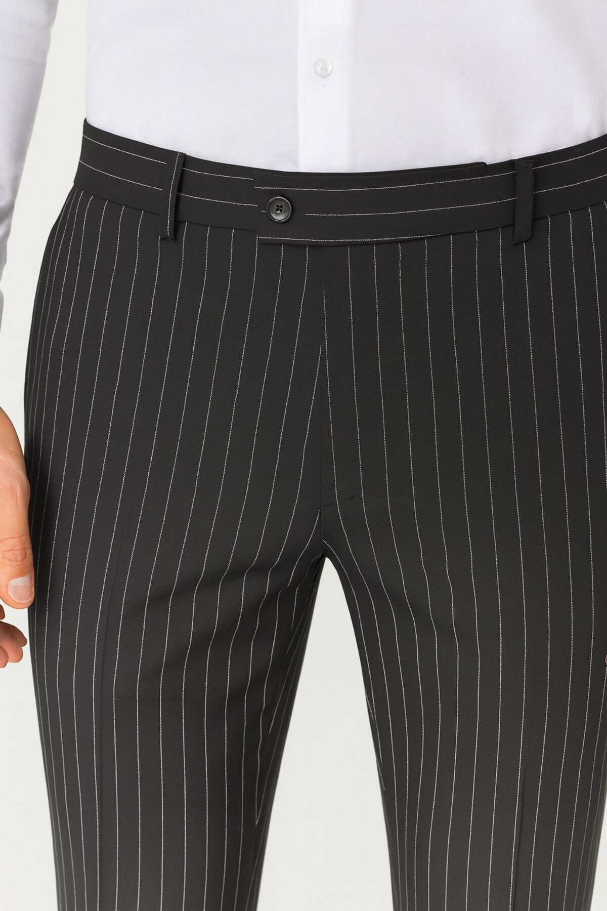 Plus Scorpion  Çizgili Kruvaze Erkek Takım Elbise – Şık ve Rahat İtalyan Kesim, Belden Oturtmalı, Top Düğmeli - Görsel 5