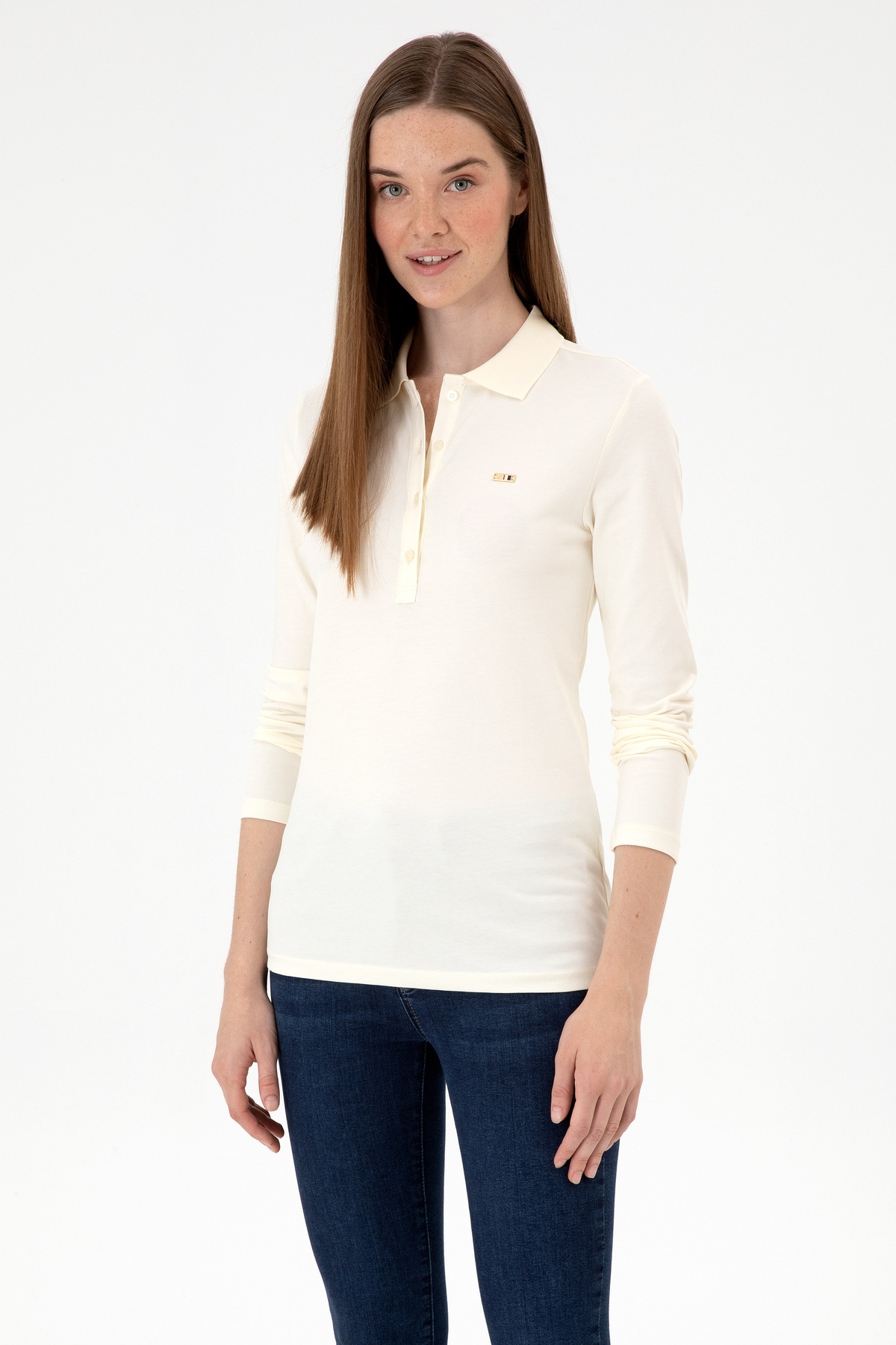 U.S. Polo Assn. Kadın Krem Basic Polo Yaka Sweatshırt 50313593-VR256