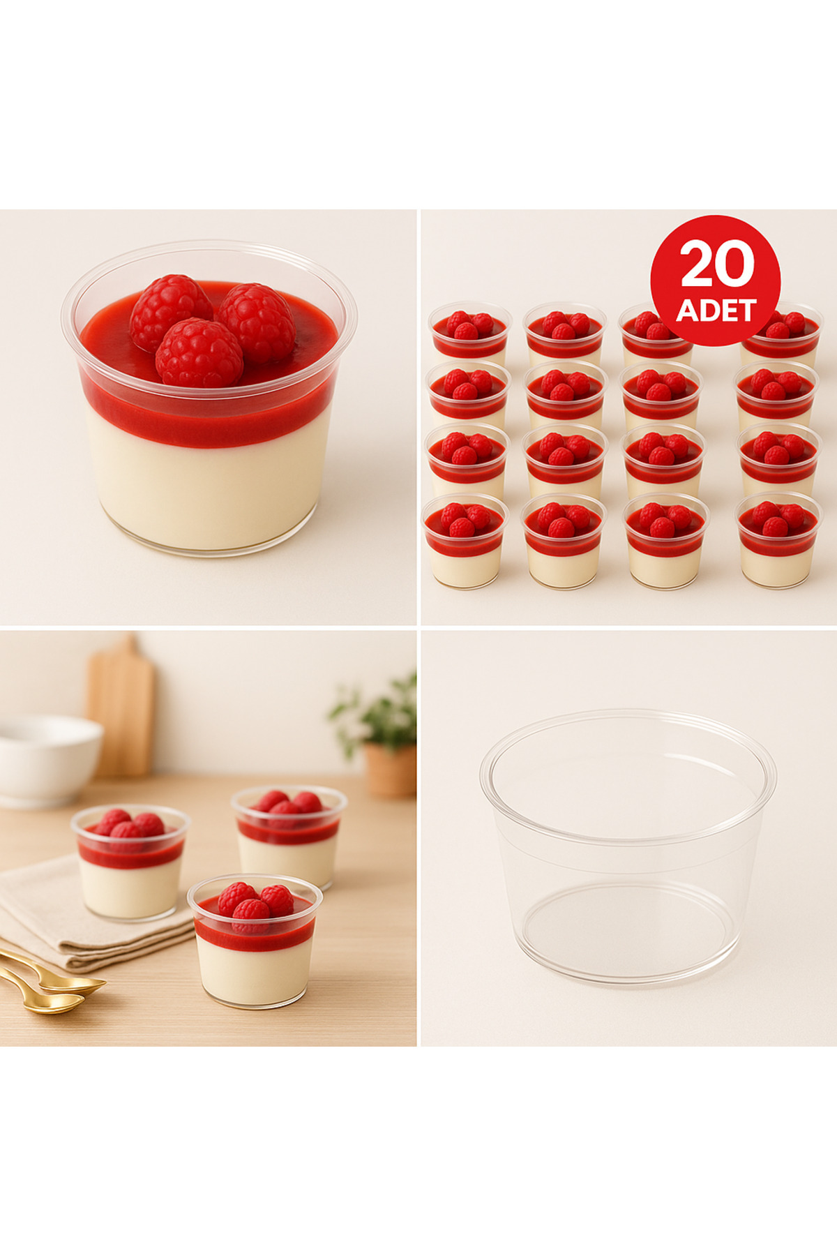 DİYA3 20'Lİ Yuvarlak Mika Kase Plastik Şeffaf Kapaksız Sunum Kabı 250 Cc Adet Tatlı & Meze Ve Salata Kap