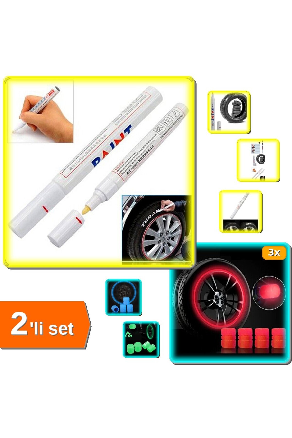 HerEveOyuncak Lastik Yazı Kalemi - Beyaz + 3 Renk Fosforlu Sibop Kapağı 7H8I9J