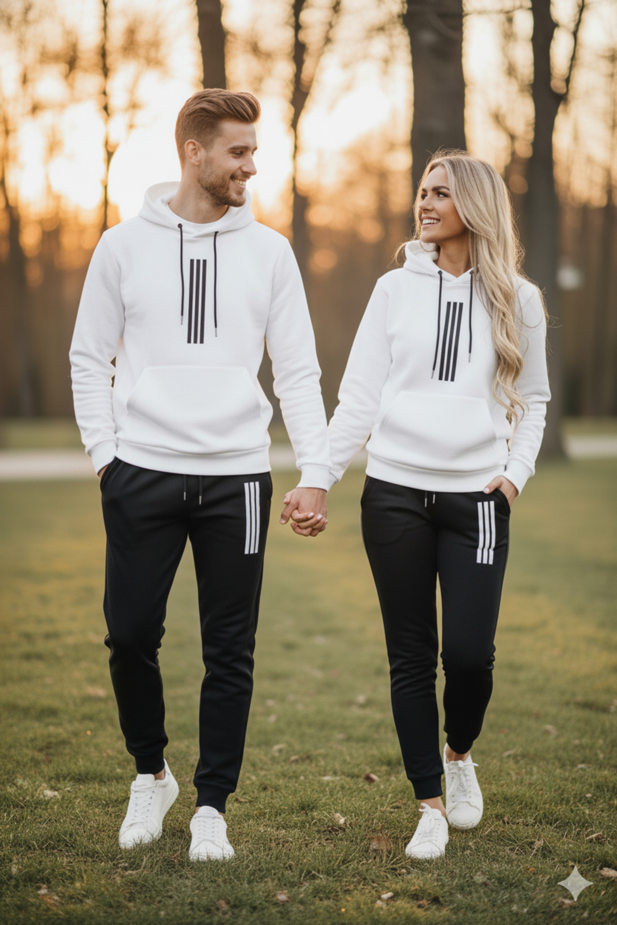 dwnwear Kışlık Sevgili Çift Kombin, Çizgi Desenli Erkek Alt Üst takım Erkek/Kadın 2'li