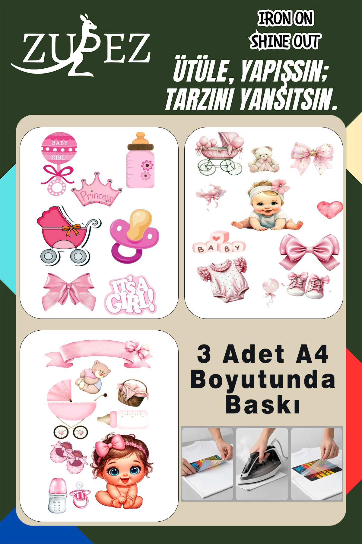 zupez Yeni doğan Kız Aplike Yama Ütü ile Yapışan Transfer Kağıdı 3 Sayfa