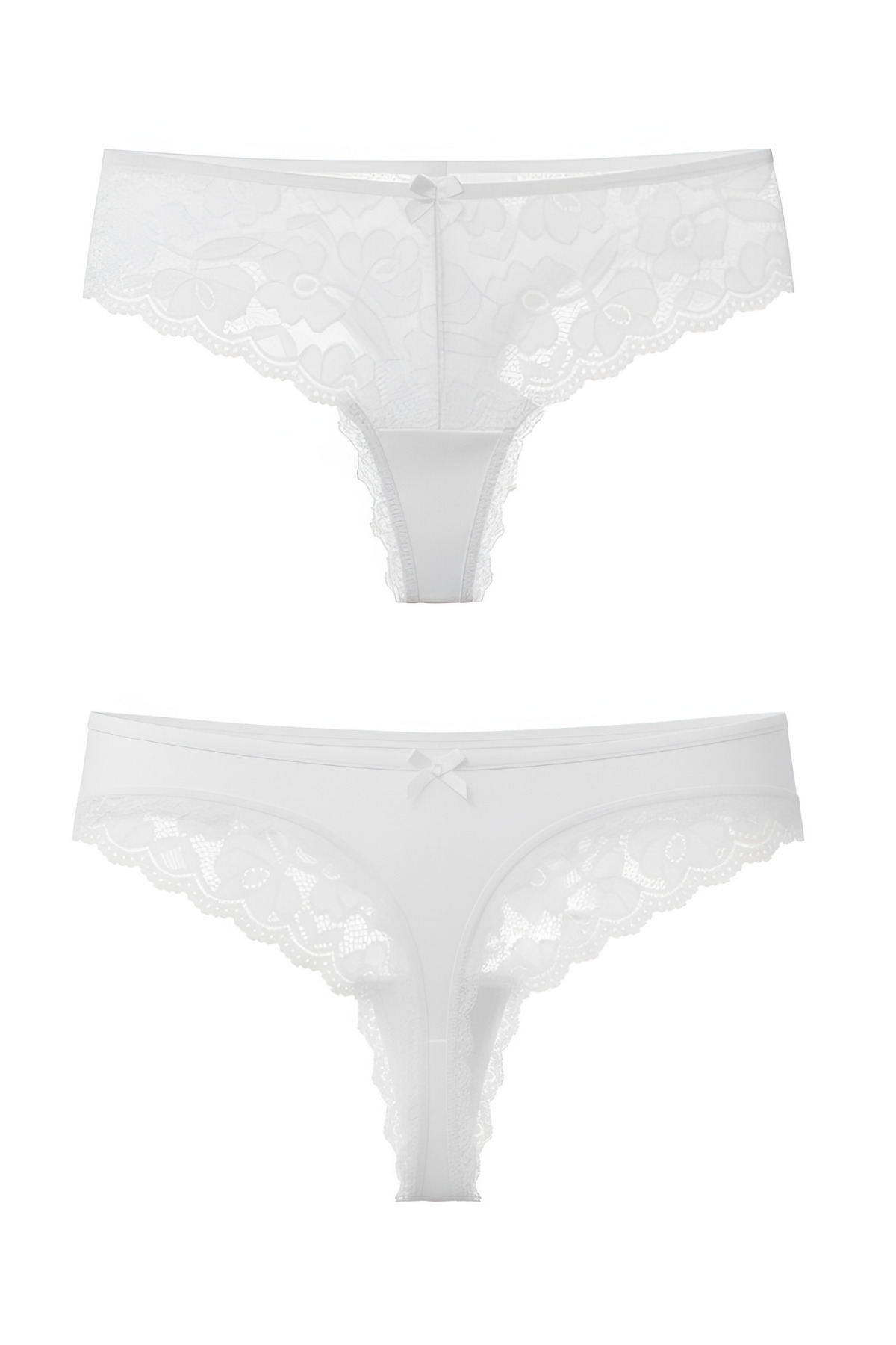 String Thong Women's Panties with Tulle Lace Detail on the Front of Ecru