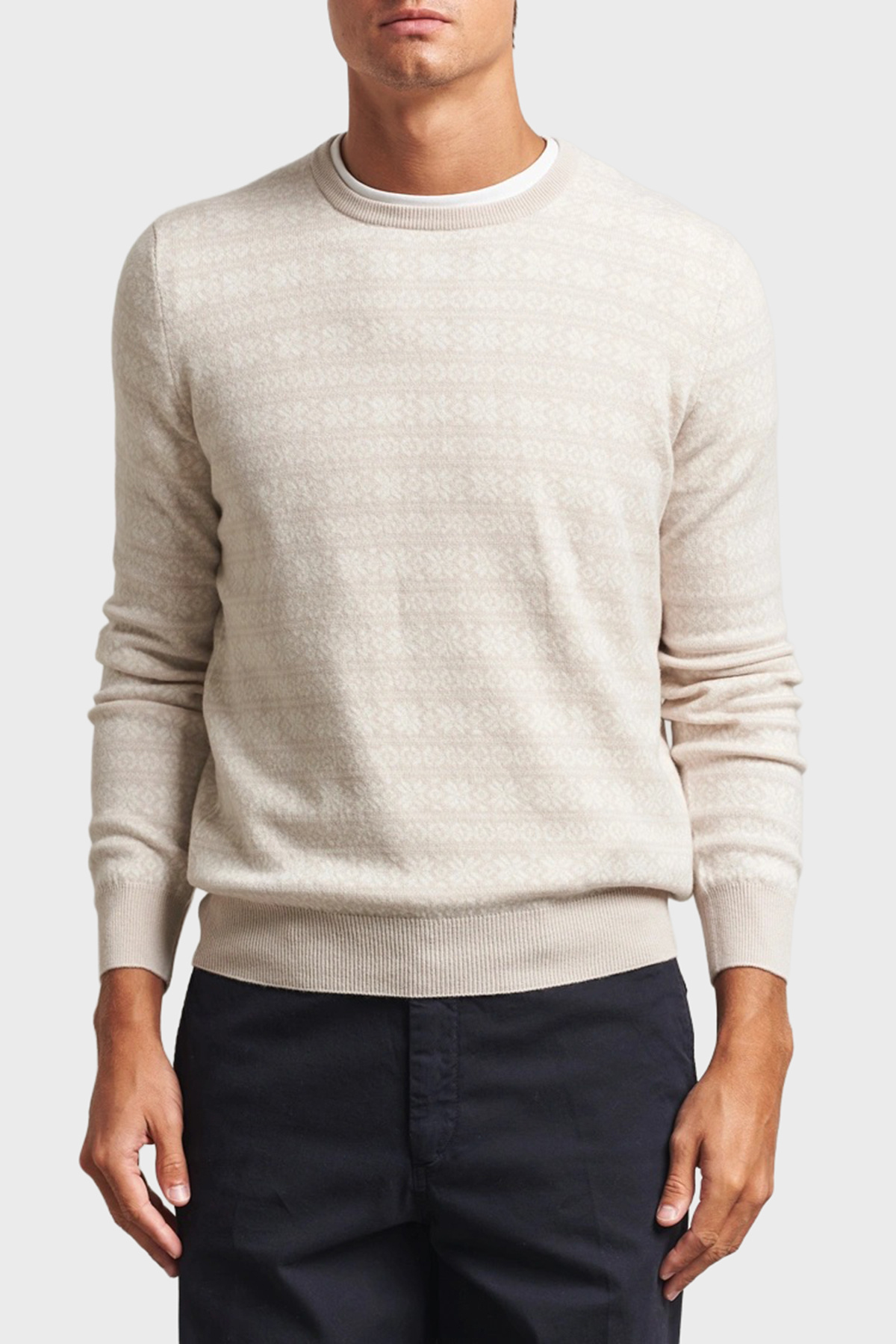  پلیور مردانه یقه گرد اسلیم فیت طرح دار با ترکیب پشم و کشمیر - پلیور ۵۸۱۲۴ ۱۹۶۵۵ ۱۱۳