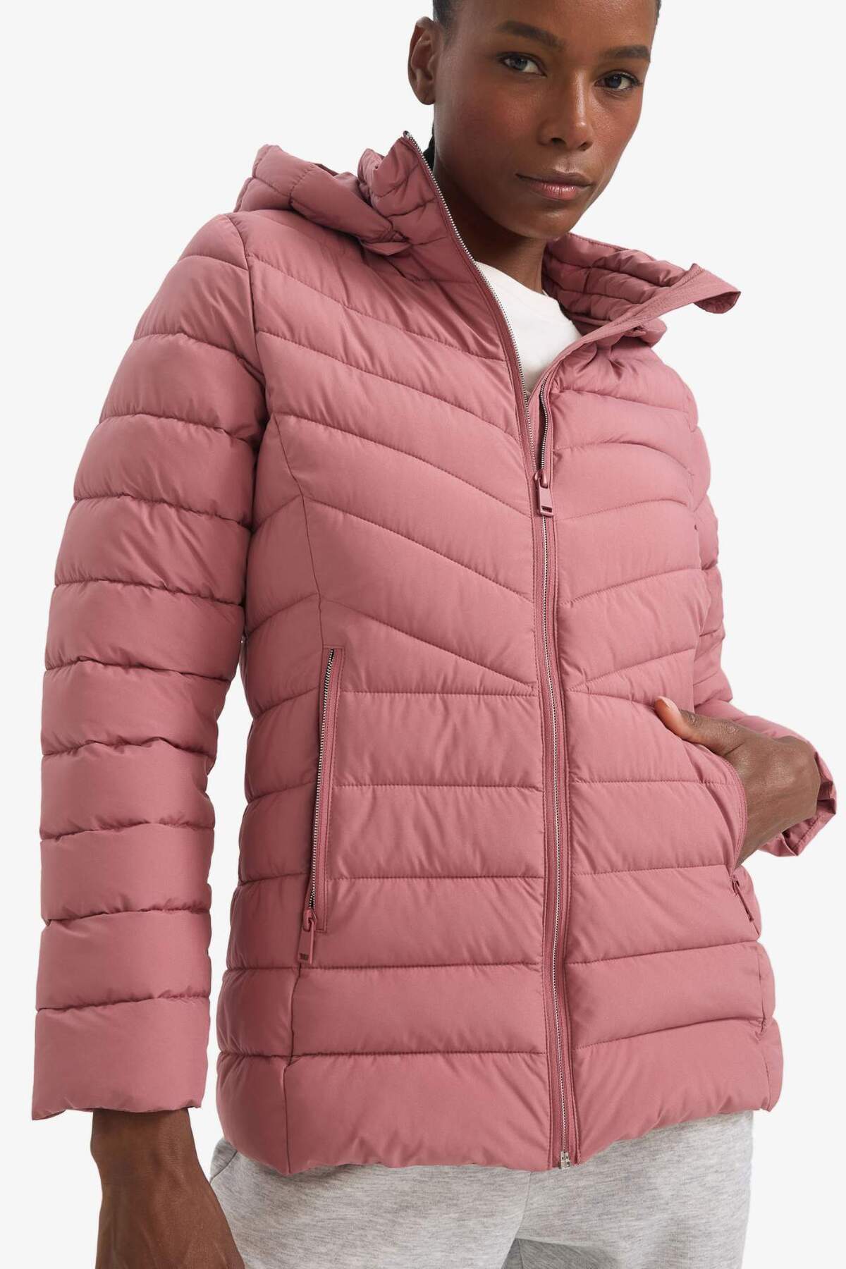 DeFacto DeFactoFit Su İtici Regular Fit Kapüşonlu Fermuarlı Cepli Şişme Mont E9253AX25AU